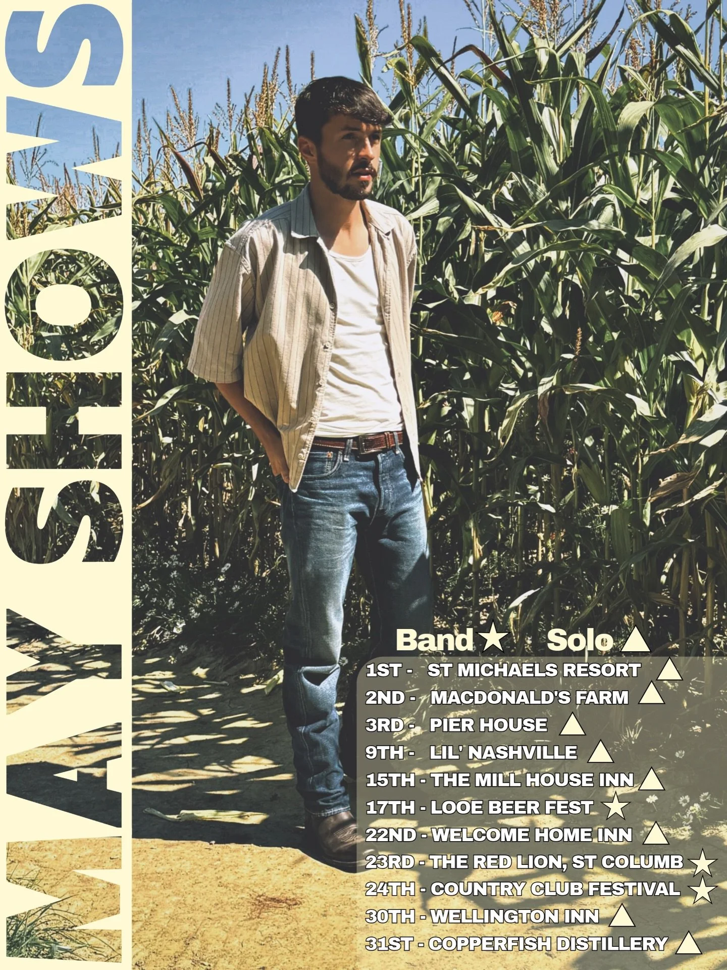 Busy month ahead! Really looking forward to performing to so many of you in May 🤟 

Catch me out with the boys at a few dates too! 

See you soon 🤠