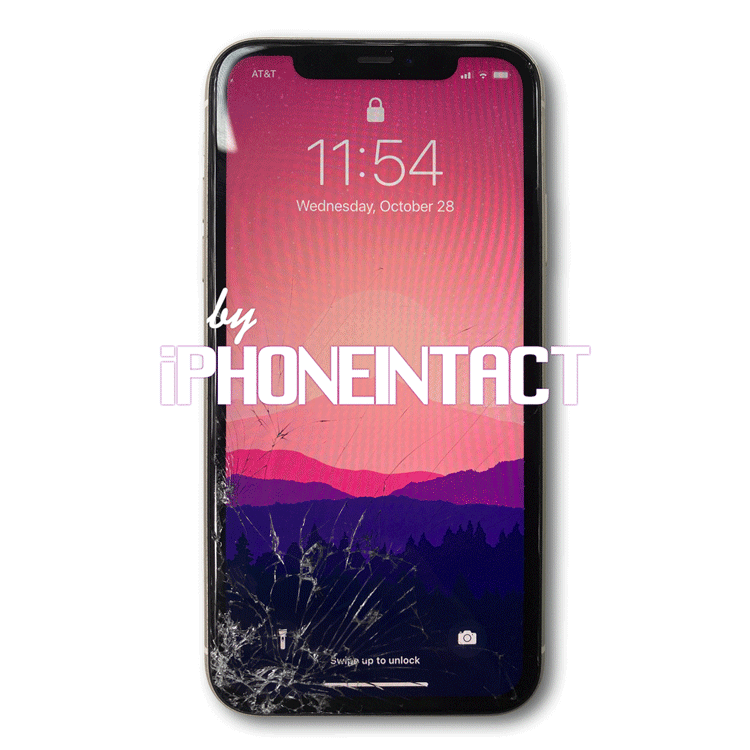 Broken iPhone 11, animated before and after iPhoneIntact MOBILE iPhone Repair. Shortcut to nearby screen replacement options for iPhone 11, iPhone 11 Pro, and iPhone 11 Pro Max
