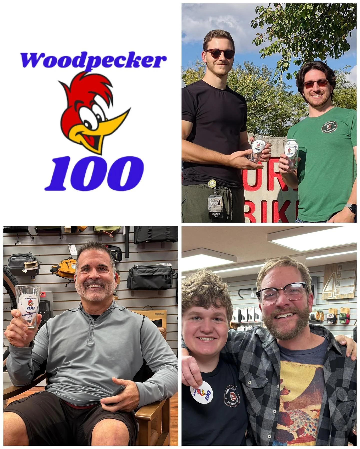 Only two days left to win your 2026 Woodpecker 100 pint glass. Cole and Ryan, David and Eric all got theirs&hellip; Sam jumped in the picture supporting his dad but claims he was too busy building bikes to get his hundred this year. Don&rsquo;t be li
