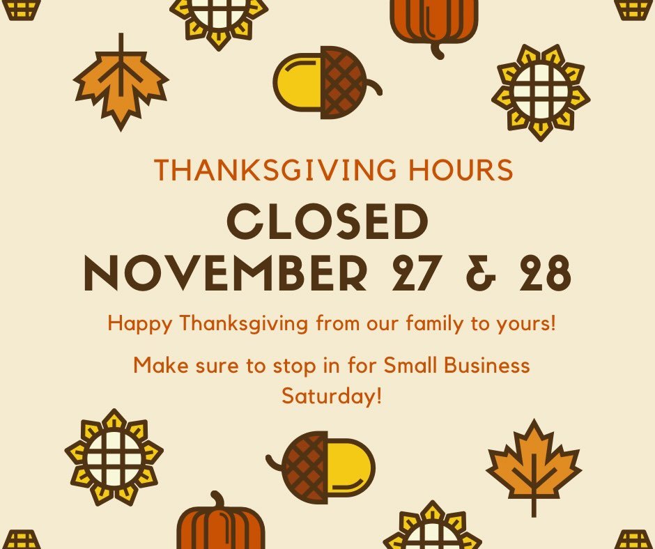 The WOB crew is taking a few days off for Thanksgiving!  We hope you have a great time with family and friends! We&rsquo;ll see you back in the shop on Saturday AND SUNDAY!!