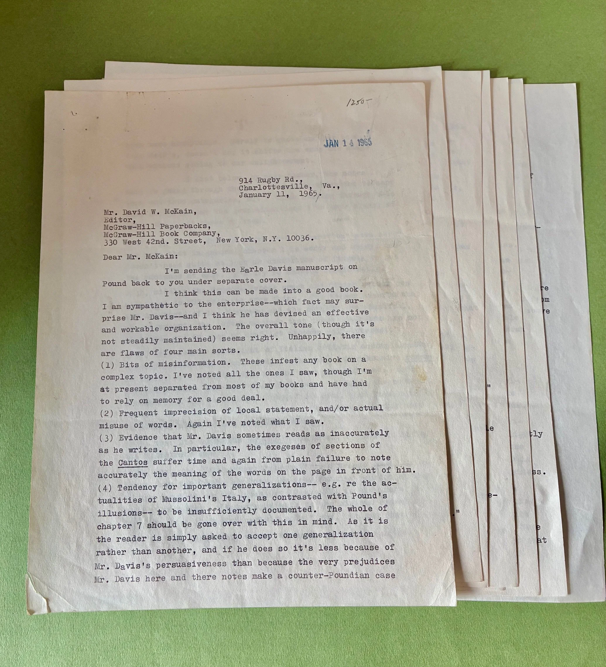 Kenner, Hugh. EIGHT-PAGE TLS.