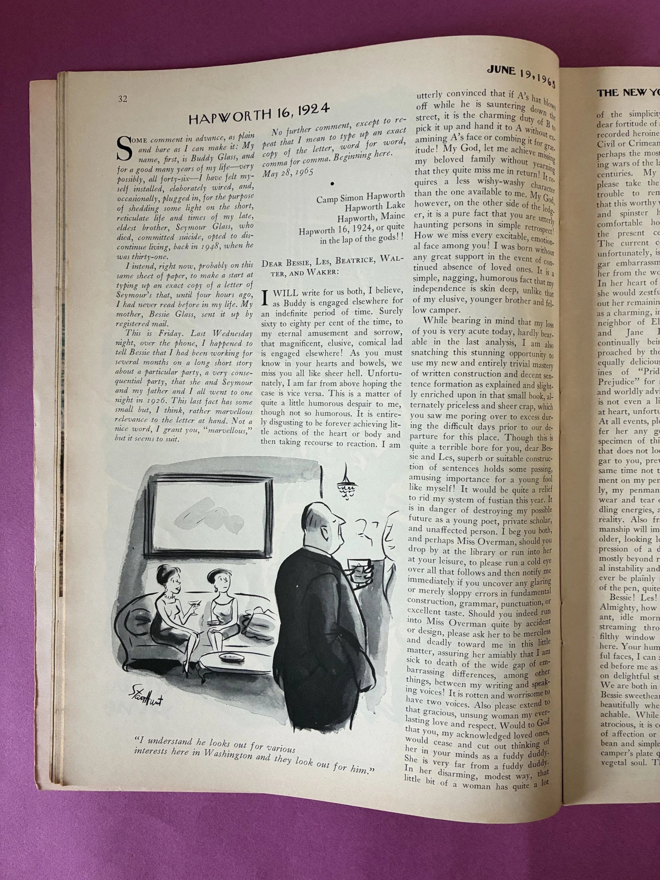 (Salinger, J[erome] D[avid]). HAPWORTH 16, 1924.