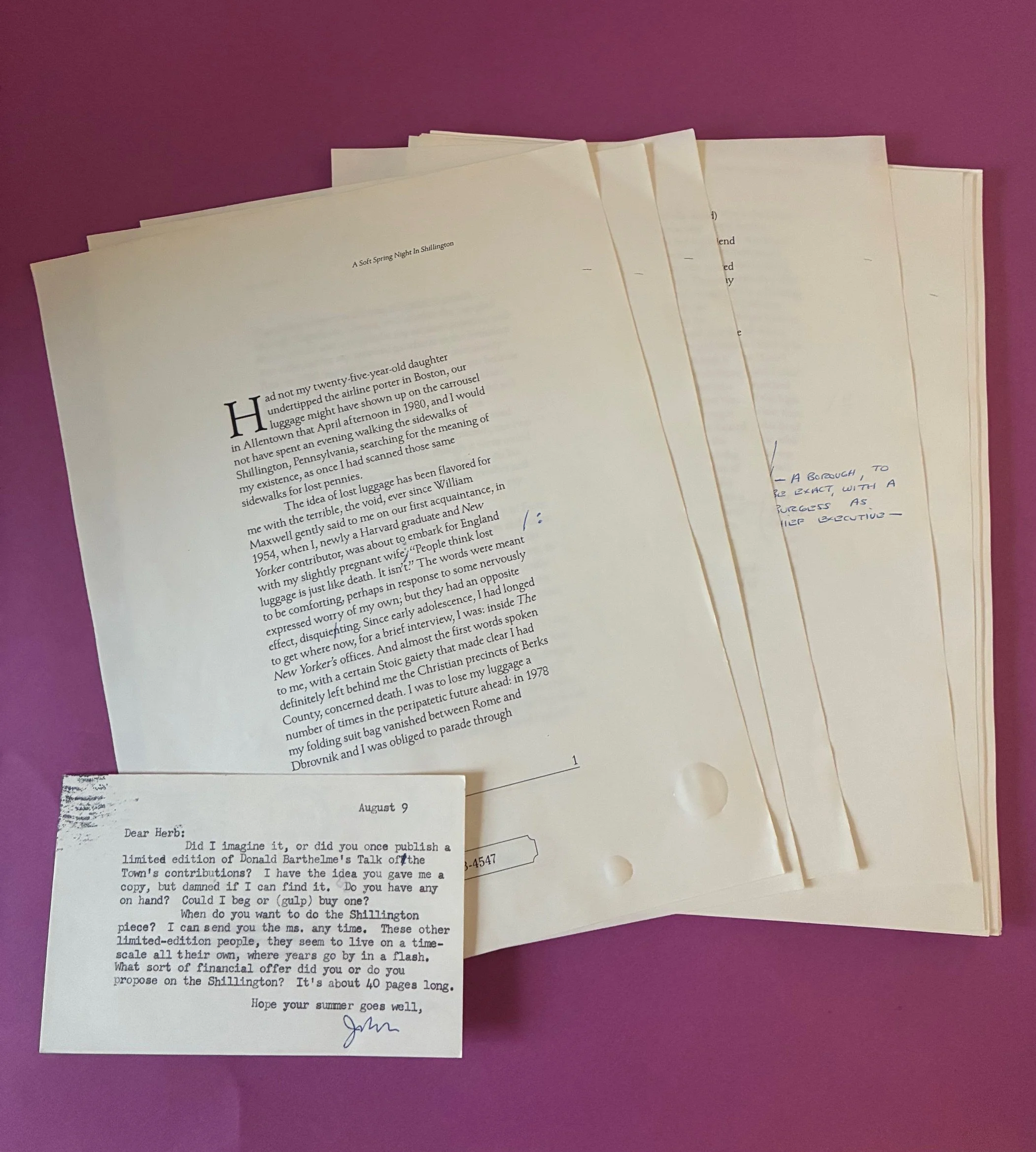 Updike, John. A SOFT SPRING NIGHT IN SHILLINGTON.