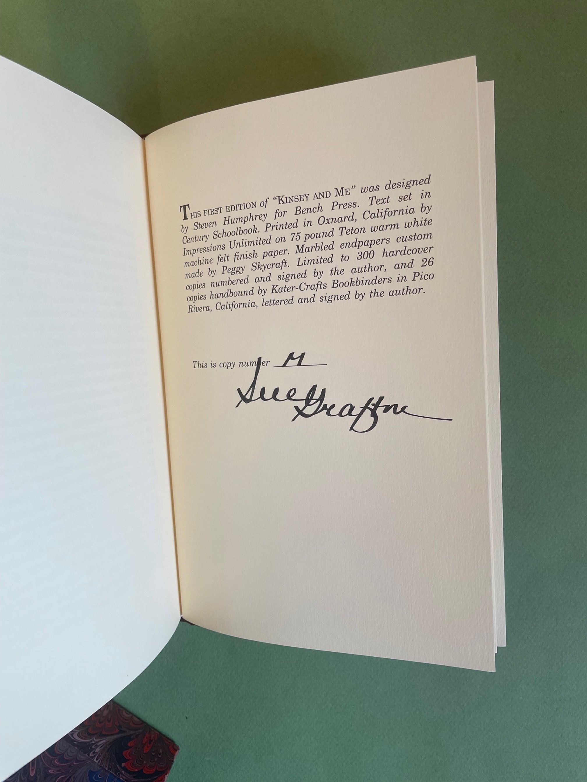 grafton, Sue. Kinsey and Me. colophon 1 of 26.jpg