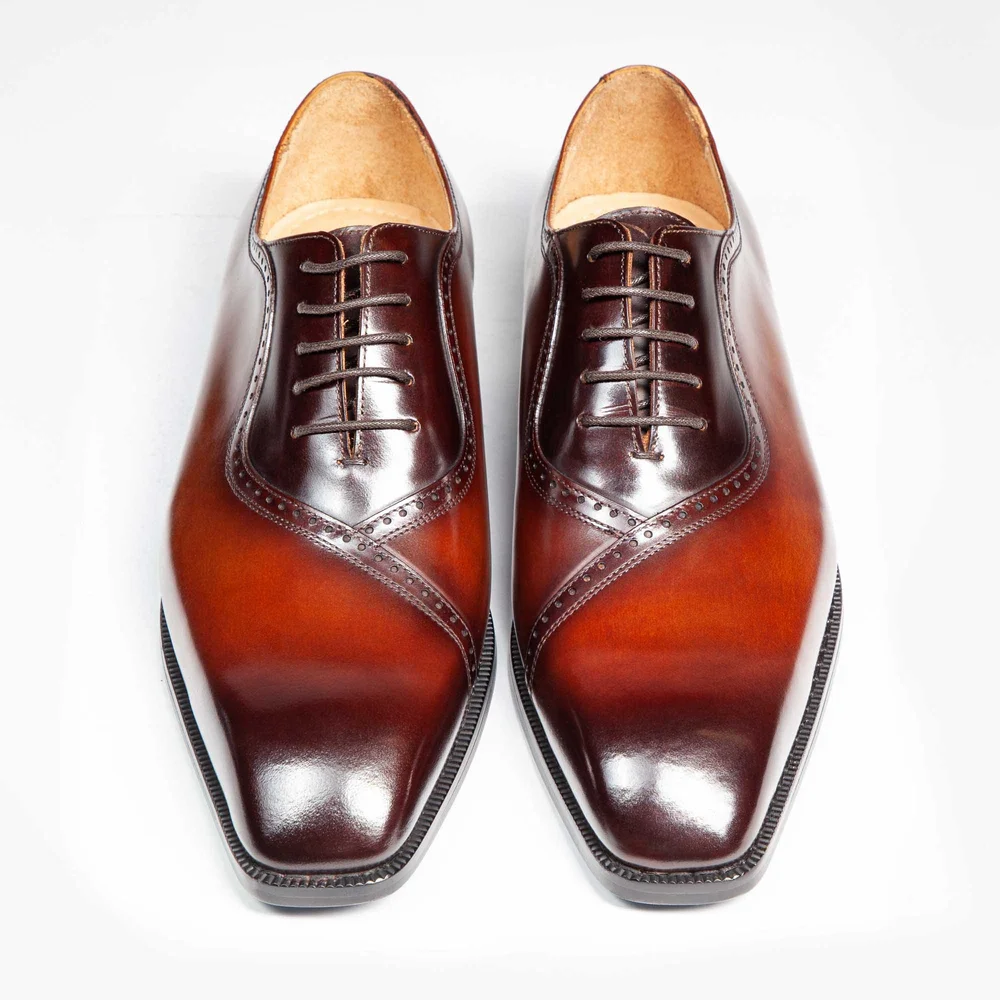 reddish brown dress shoes Paul Parkman Men's Goodyear Welted Oxford Shoes Reddish Brown (ID#094- –  PAUL PARKMAN® Handmade Shoes main image 1