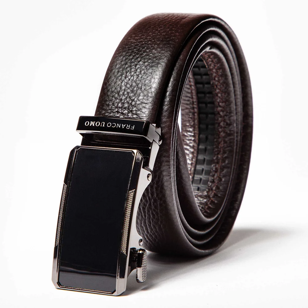 Men's Genuine Leather Ratchet Belt  Adjustable Automatic Buckle  Dress,  Casual & Jeans Belt