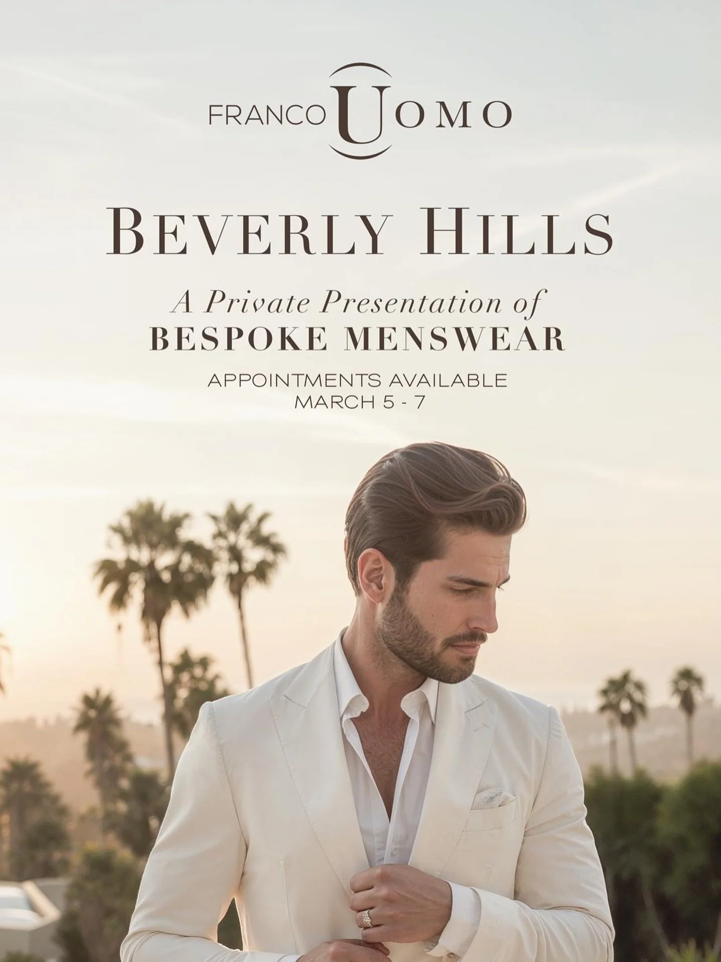Franco Uomo arrives in Beverly Hills for a private presentation of bespoke menswear.

From March 5&ndash;7, experience a curated selection of world-class designer fabrics for Spring/Summer 2026&mdash;presented through our signature approach to struct