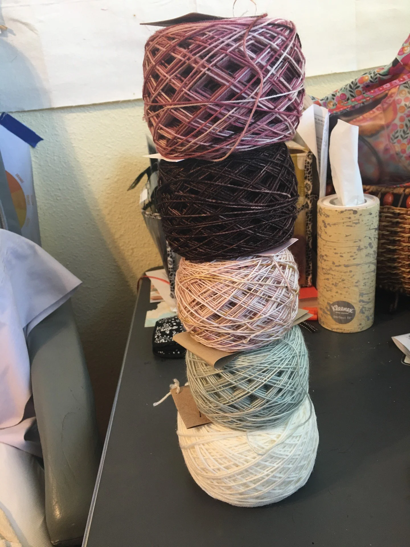 Hey everyone! Have you ever auditioned yarns for a knitting project? Share your experiences and opinions in the comments below! This pic is of the yarns I decided to use for a gigantic shawl🧶✨ #knitting #yarnlove #creativecommunity