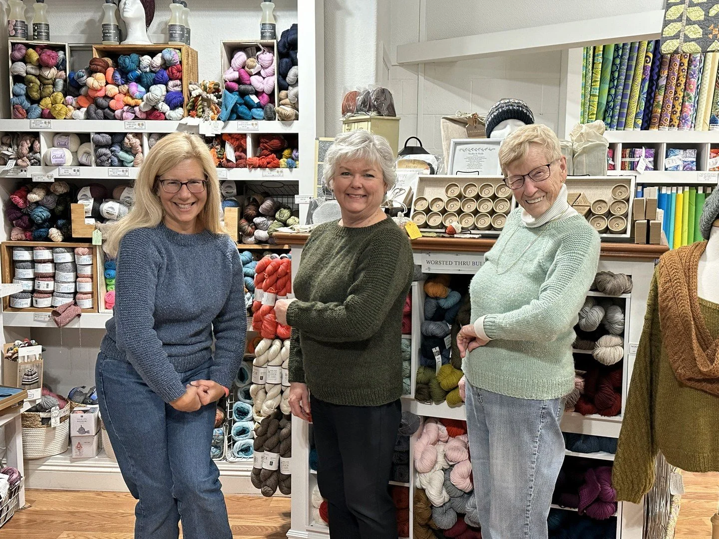 These three incredible women knit their first sweaters in my Mastering Your First Sweater class&mdash;and look at those smiles! Each one custom-fitted to hug their bodies perfectly, proving anyone can conquer sweater-making with the right guidance. ?
