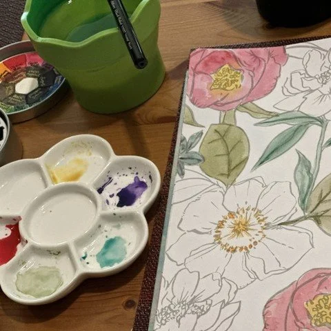 Today is Inspire Your Heart with Art Day, and for me, that often looks like pulling out my pastels or watercolors.
Painting slows me down in a different way than knitting does.
It asks me to pay attention to color, pressure, and texture &mdash; and t