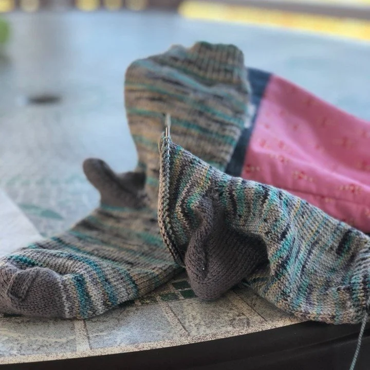 Soft knitting is a relaxing and enjoyable craft. Contrasting your heels and toes with two different yarns adds a fun twist to your projects. Try mixing textures or colors for a unique look! 🧶 #knitting #yarnlove #craftingfun