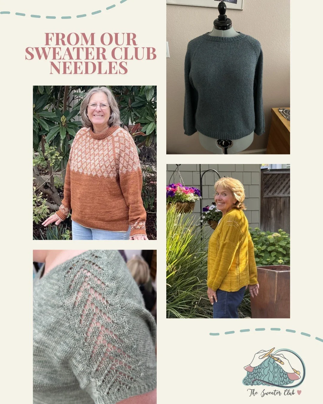 These sweaters feel so good to look at! 💛
You can see it in the stitches, the even fabric that came with practice, the lace that took patience, the fit that got a little better each time.
That&rsquo;s what Sweater Club is:
steady guidance + thoughtf