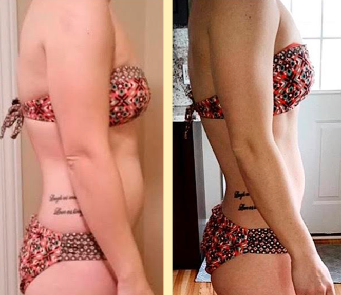 Sideways view of a woman's core transformation