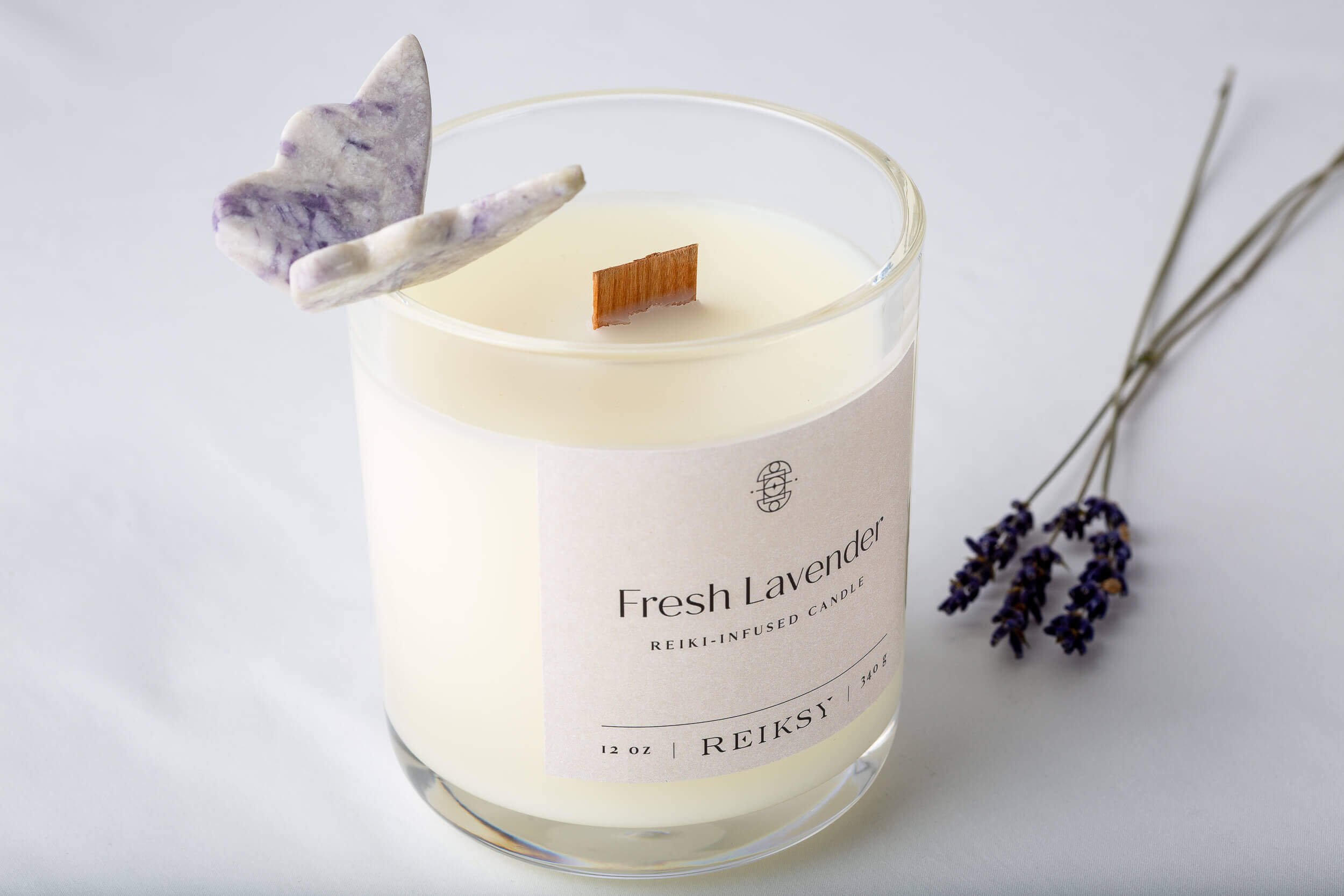Fresh lavender Reiksy reiki-infused candle.