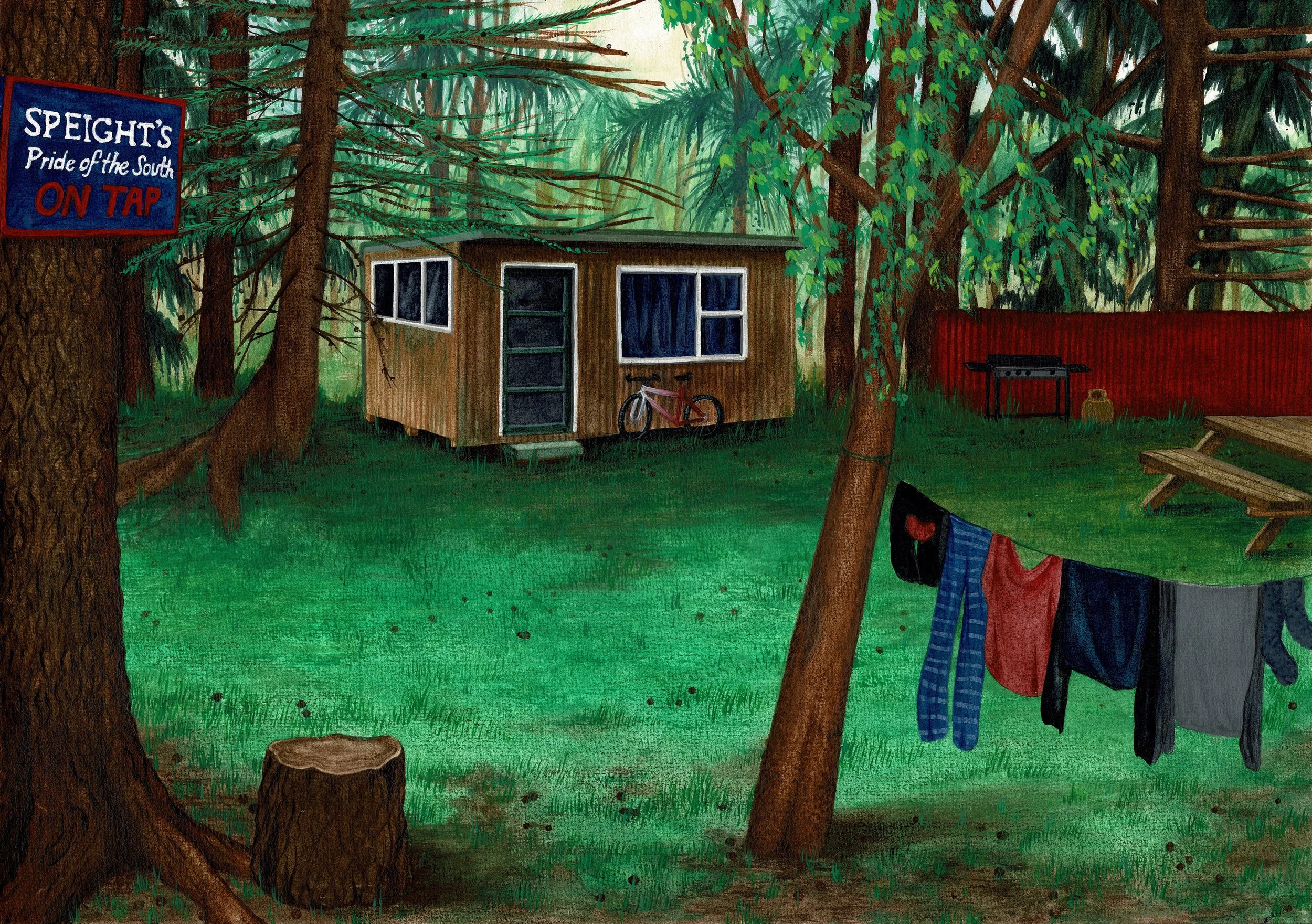 Commissioned illustration of Naseby Cabin — bespoke artwork by freelance illustrator