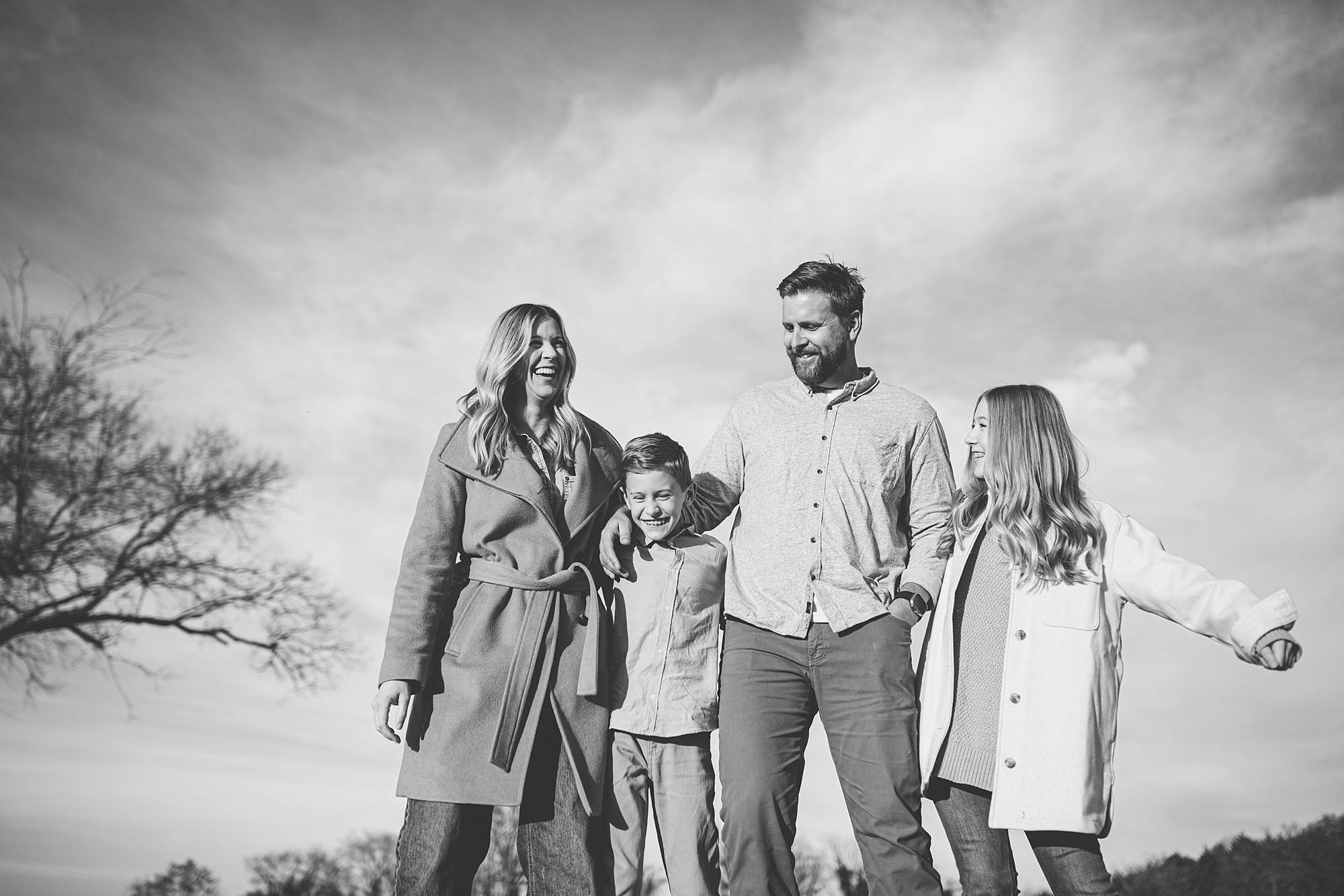 candid black and white family photo