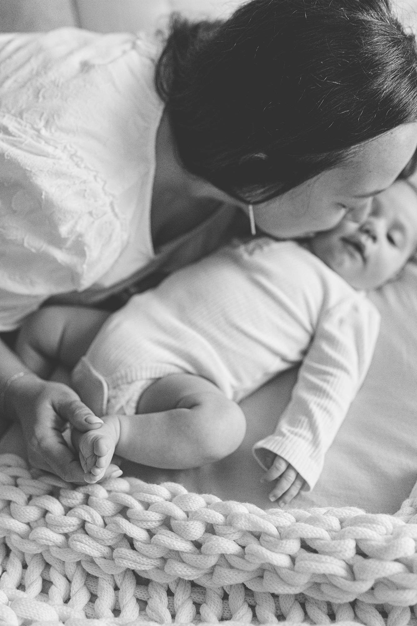 mother and baby black and white photo