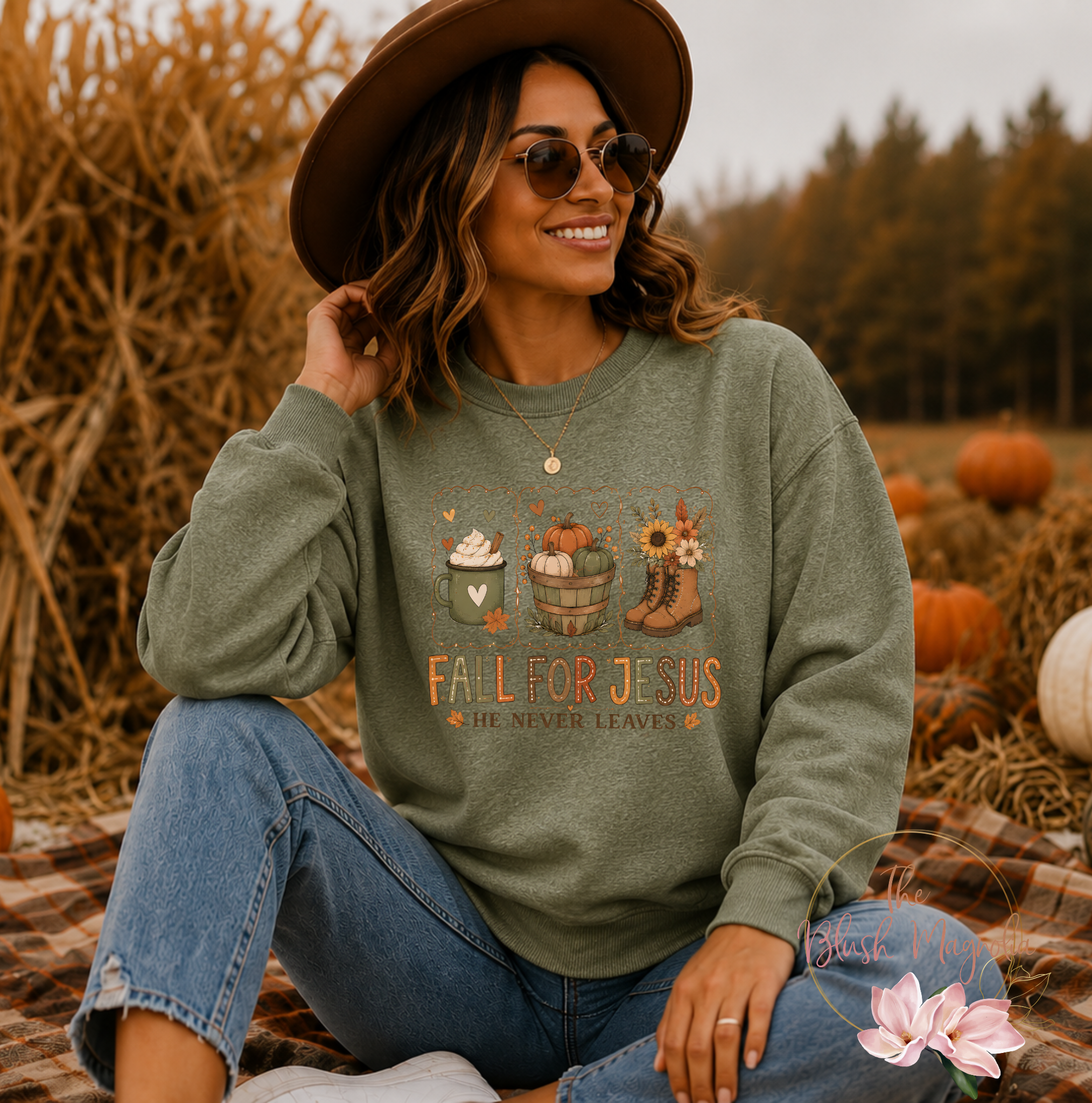 Fall for Jesus, He Never Leaves - Autumn Shirt