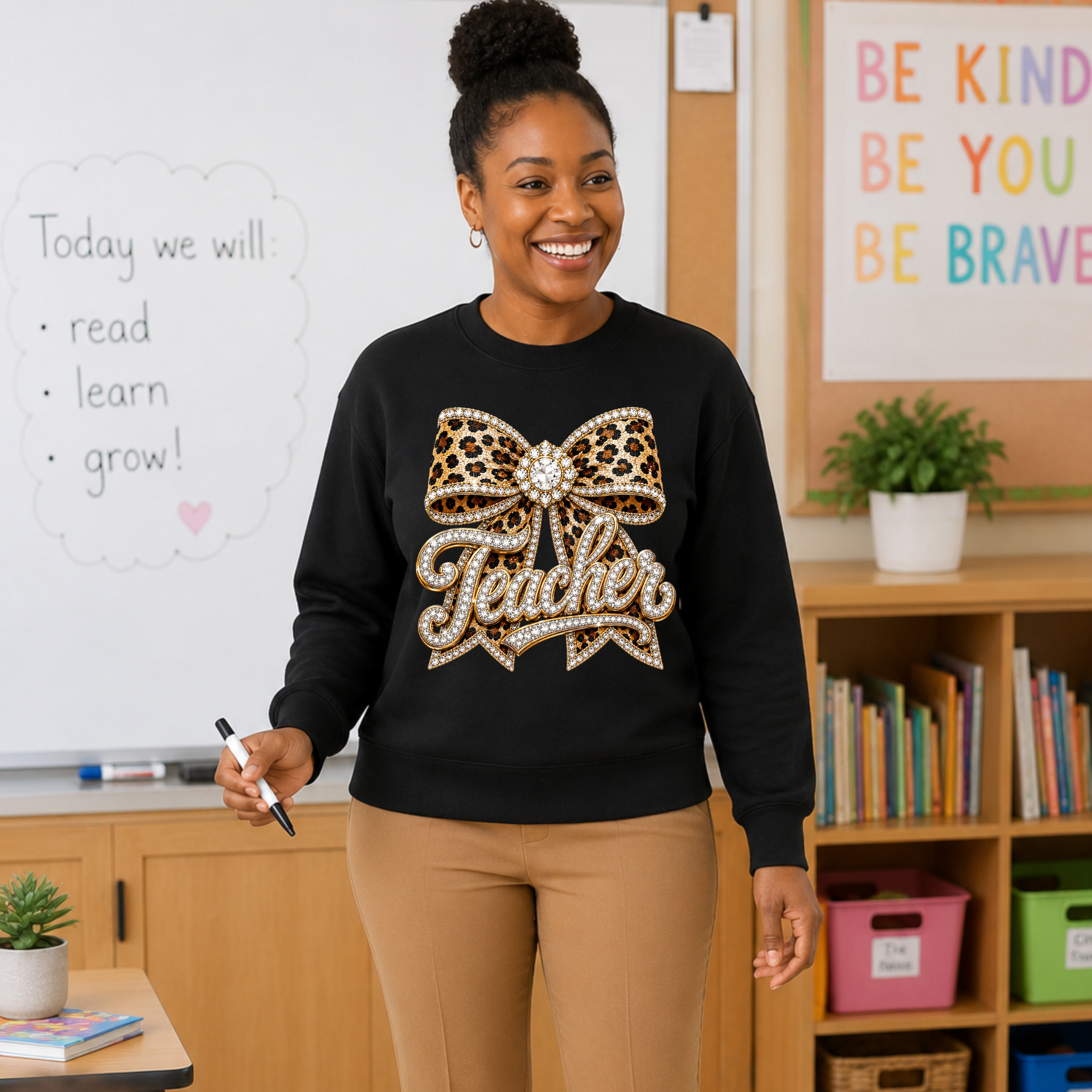 Rhinestone Bow Teacher Sweatshirt.png