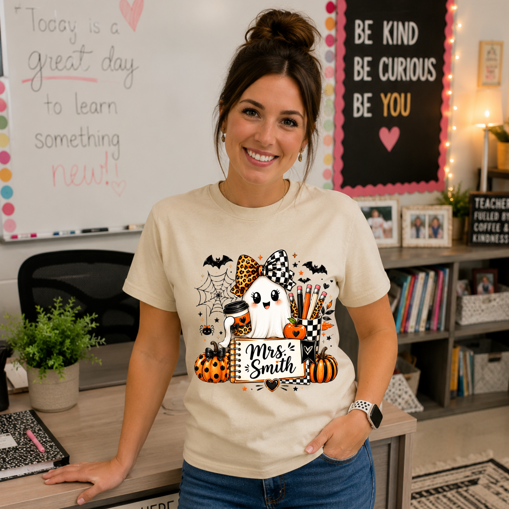 Personalized cute ghost Halloween teacher shirt.png