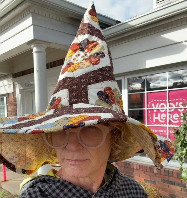 SELLING! Two handmade quilted witches hats for sale! Just in time to ship it to you for Halloween! Both made with upcycled vintage fabric! $60 each plus shipping. DM to inquire!