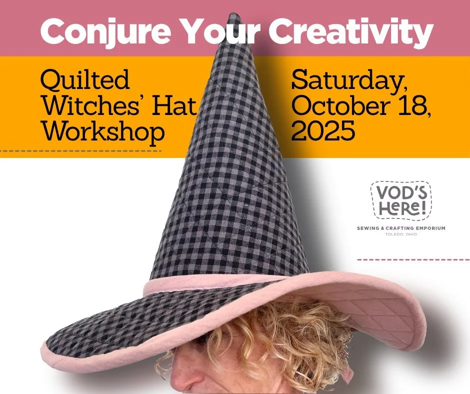 Calling all stitchers who know their way around a sewing machine!
Join us for a 4-hour quilting adventure and create your very own Quilted Witch’s Hat — a whimsical, seasonal project that’s perfect for spooky décor or a fun