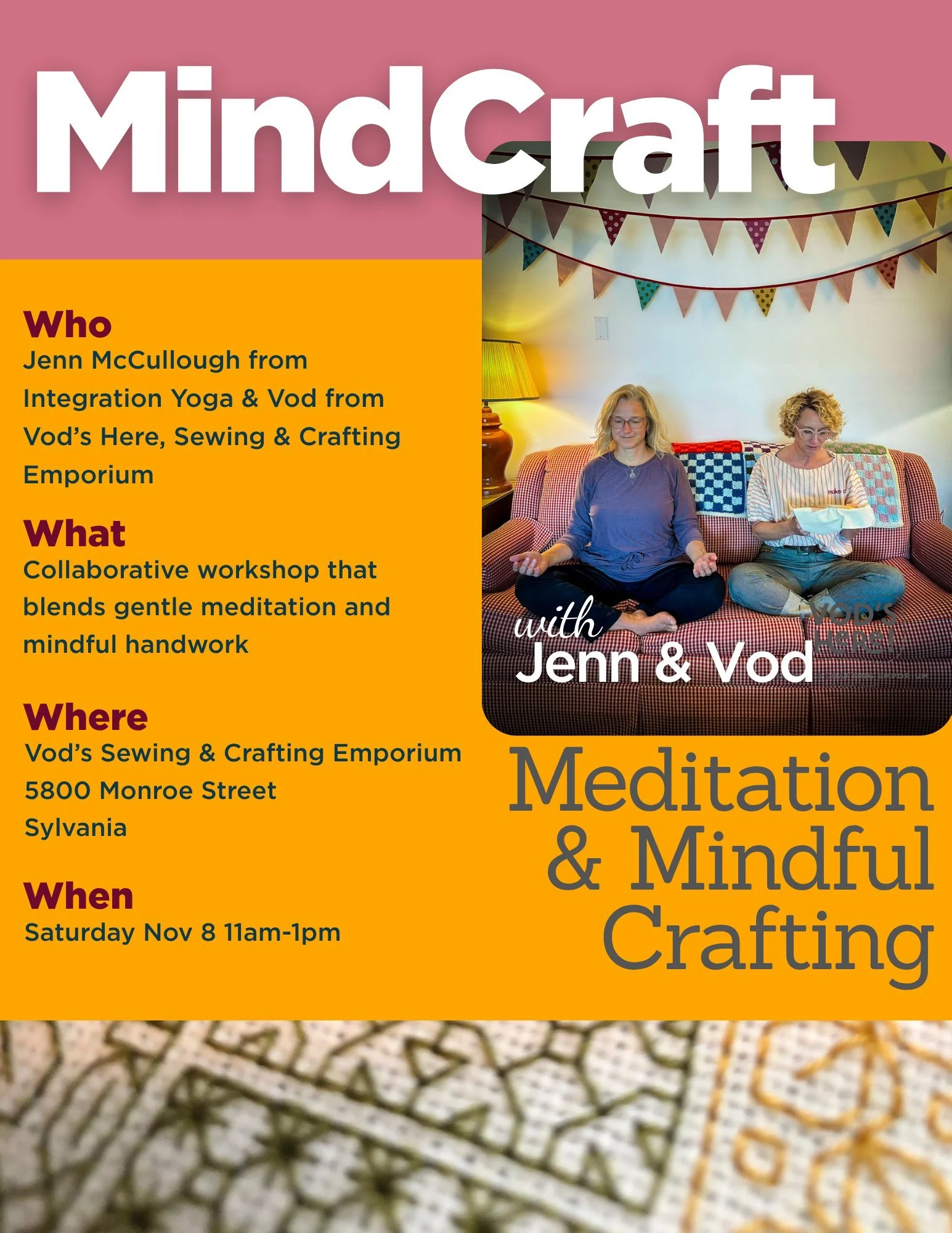 Struggling with stress and doom scrolling? There's lots of ways to mindfully recenter yourself. Come enjoy a few hours of focusing on the present. I can guarantee you need it.

Saturday, November 8 11am-1pm

Registration link in comments.