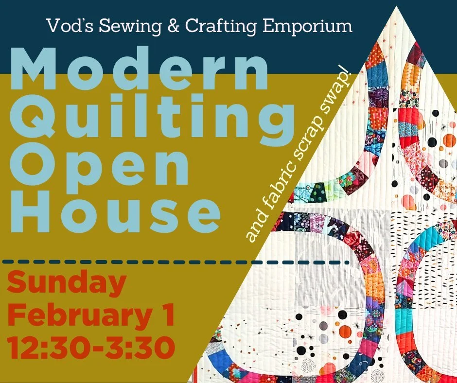 Vod is happy to host Northwest Ohio's Modern Quilting Circle at our Modern Quilting Open House! 

Curious about modern quilting or just quilting in general? Come take a peek inside our circle!

We&rsquo;re a small, friendly group of modern-ish quilte