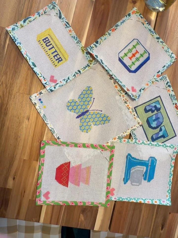 New handpainted needlepoint canvases in stock at the Emporium! Painted by @olivemlou #needlepointers #needlepointersofinstagram all kits cost only $45 and includes all threads!