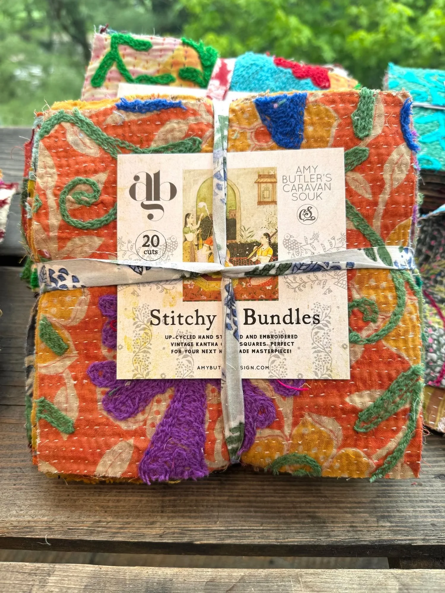 We are already down to three bundles of Amy Butler's new Stitchy Bundles! They are going fast! (pickup option is active for local people)

These bundles are made with up-cycled, hand stitched and embroidered kantha quilts! They are so fascinating, in