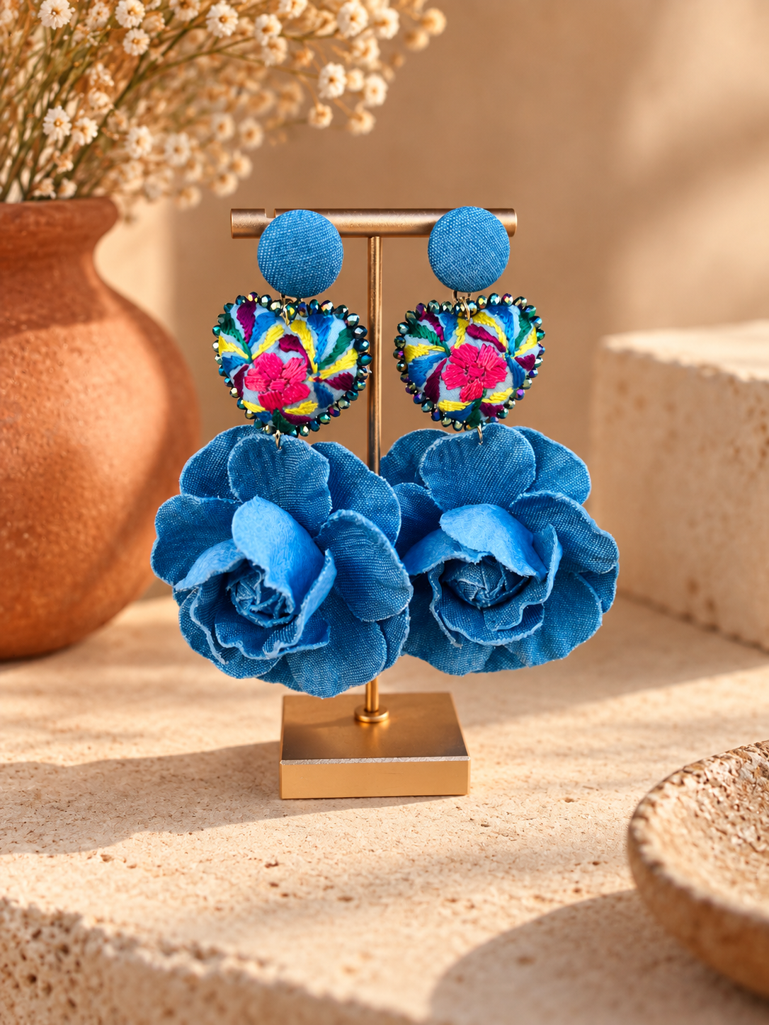 Denim Flower Earrings