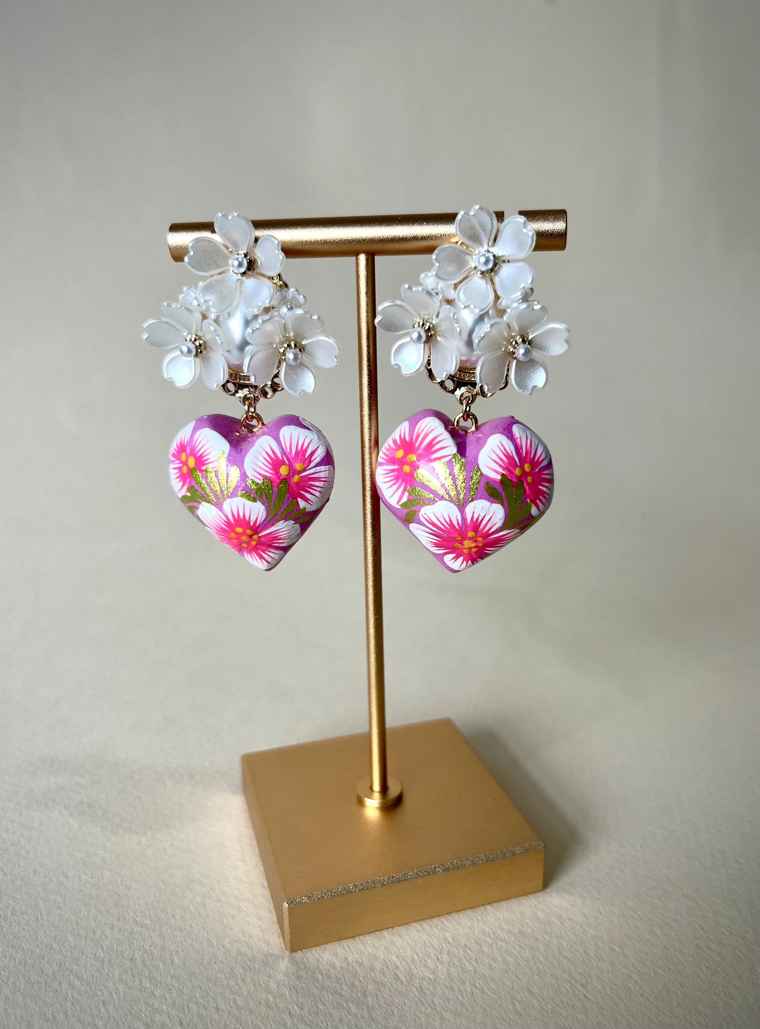 Hand painted heart earrings