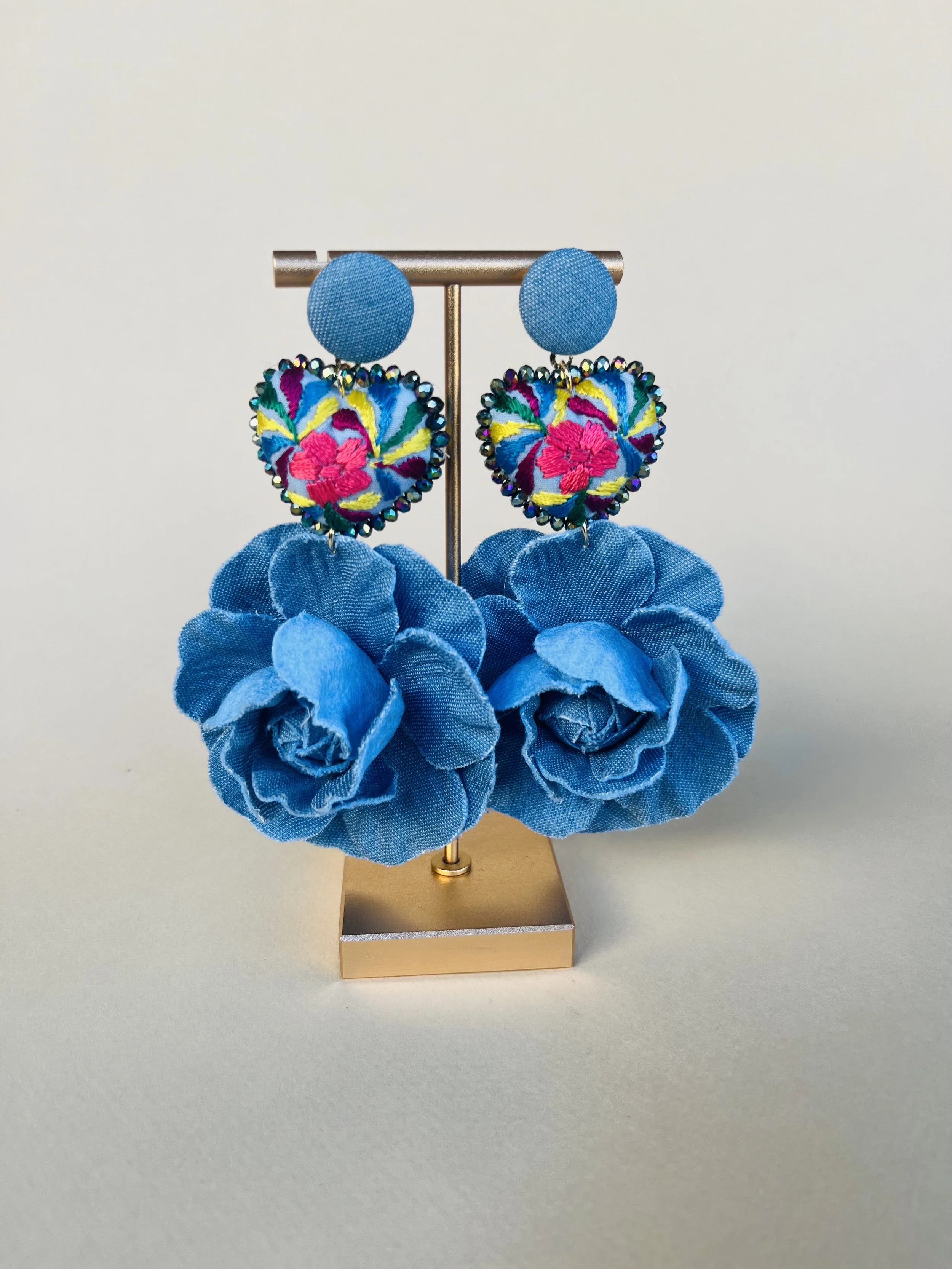 Denim Flower Earrings