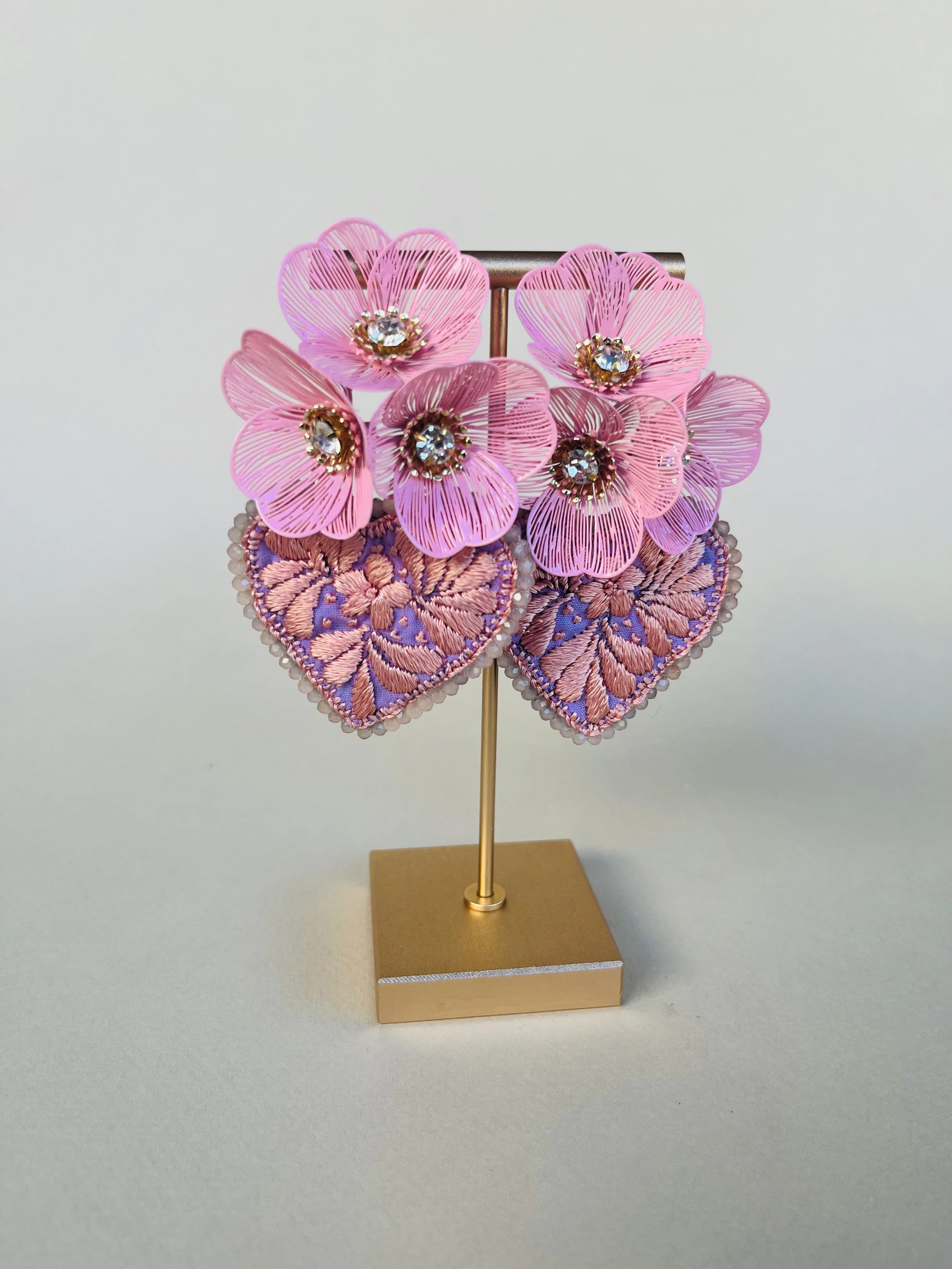 Hand embroidered  floral  earrings