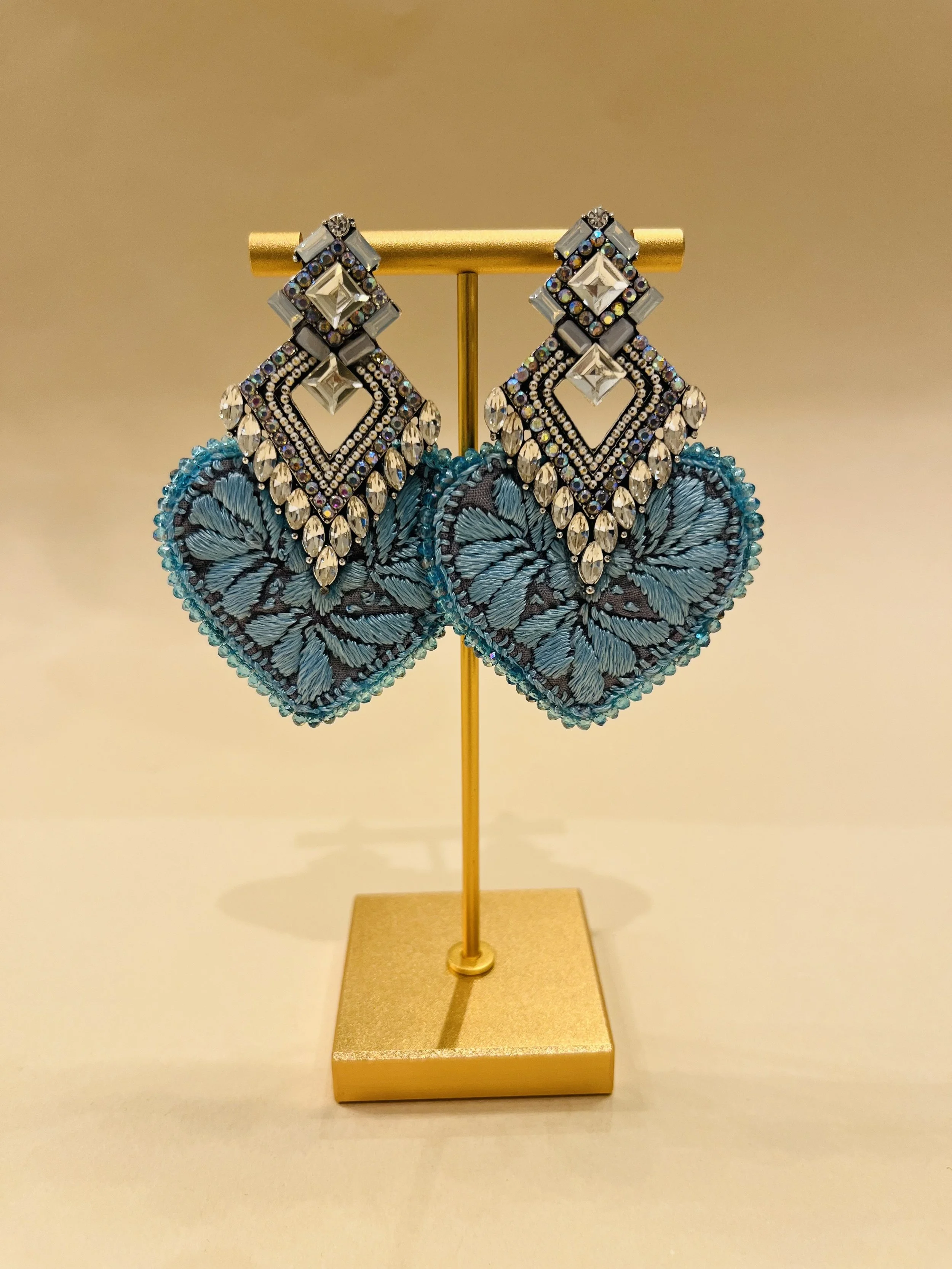 Hand embroidered heart earrings