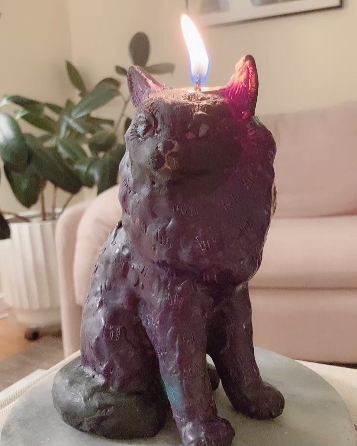 This Kitty had an issue with wax temperature and changed from brown to purple! I don&rsquo;t mind but the eventual consumer might. Can still burn test! Excited to watch her #drip. #candlemaking