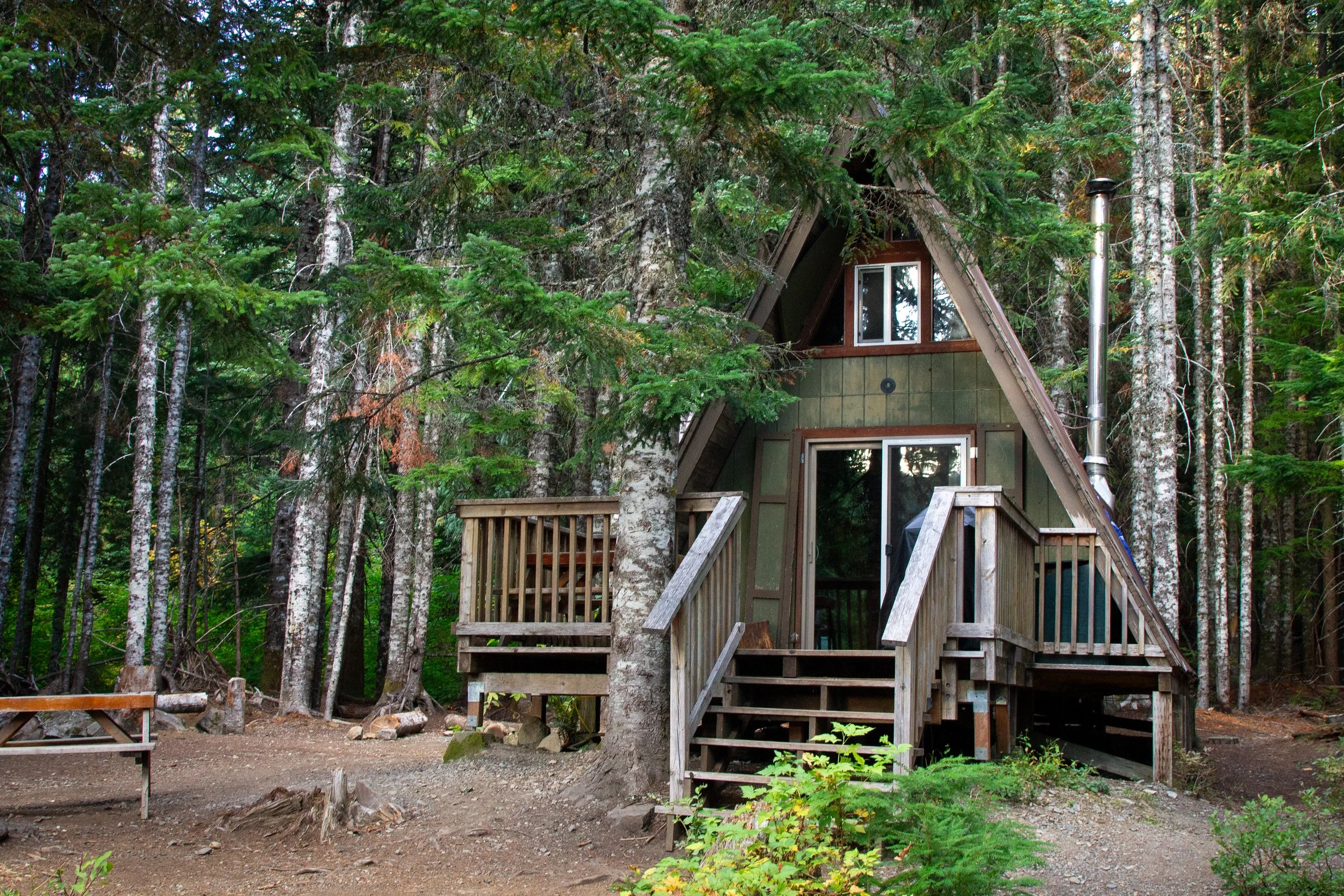 A-frame cabin in the woods
