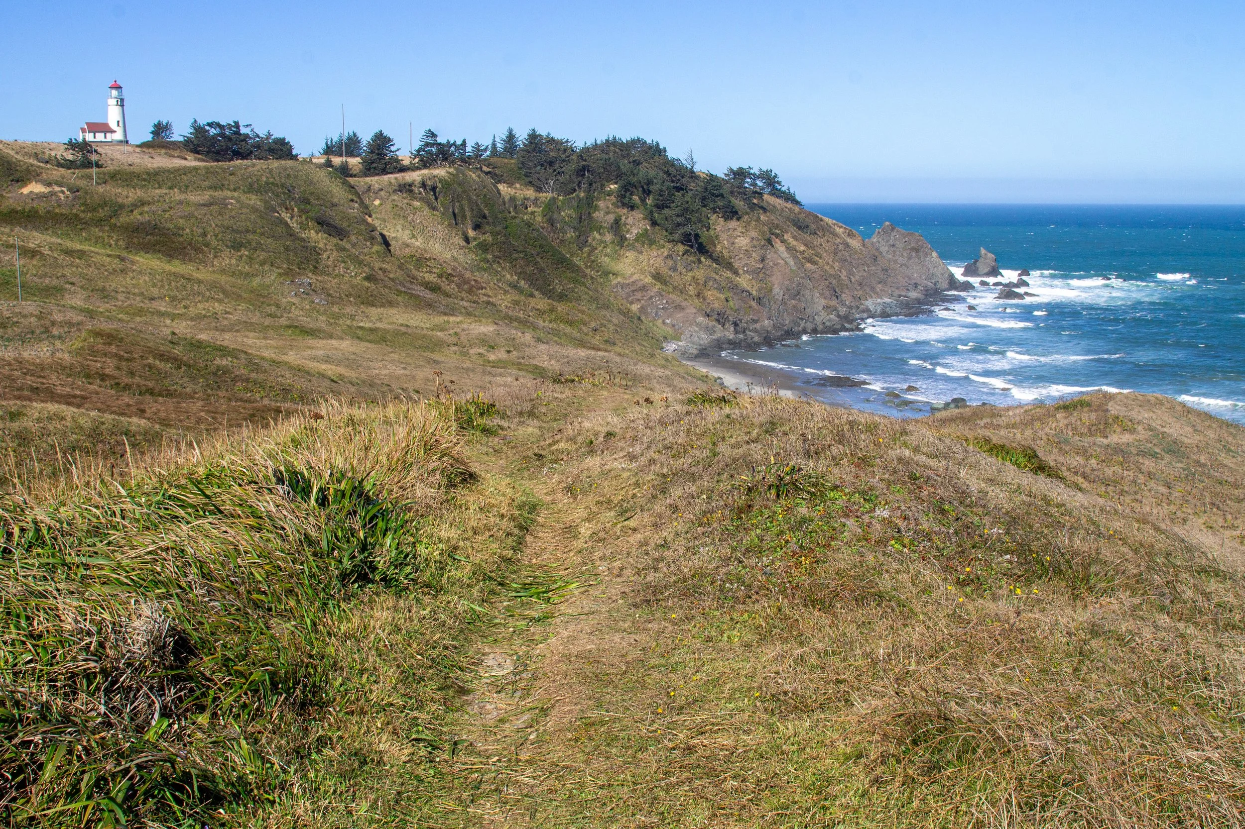 Cape Blanco Lighthouse at end of peninsula