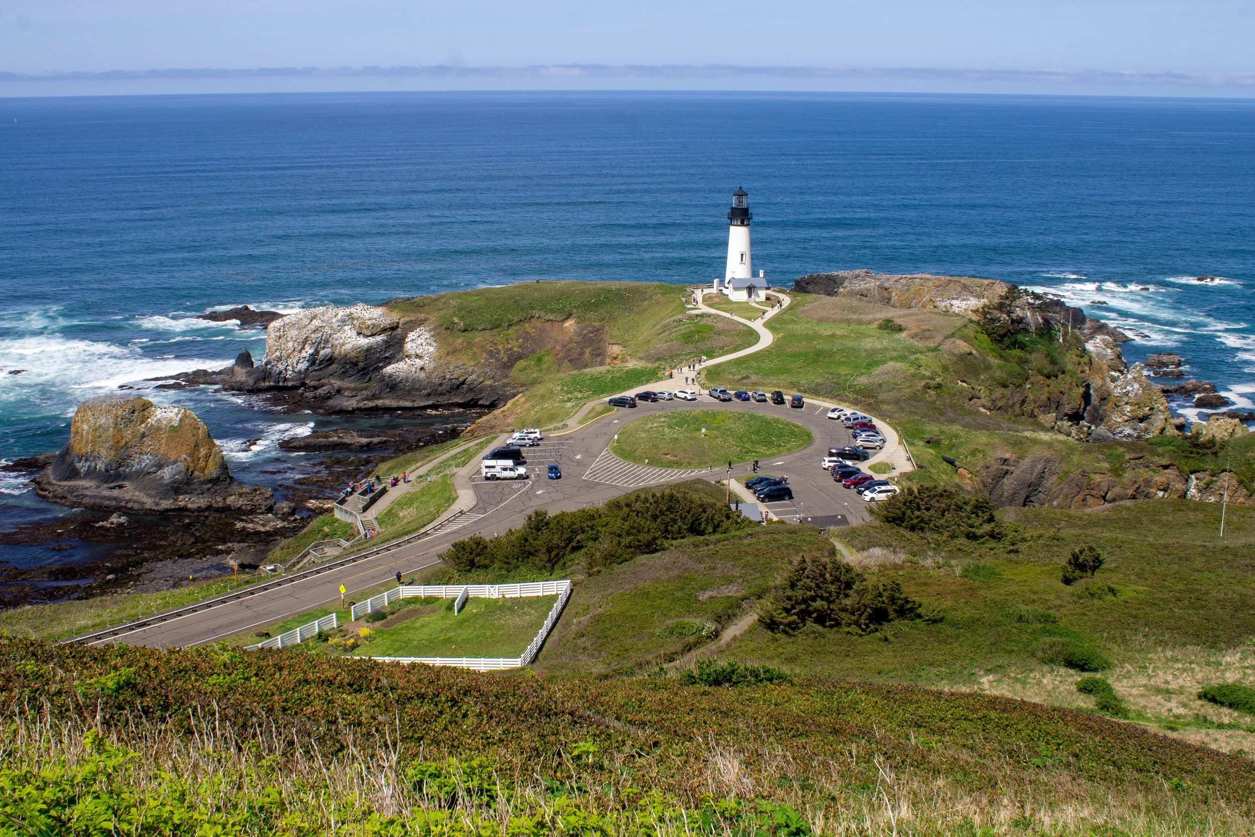 Yaquina Head Lighthouse at end of peninsula