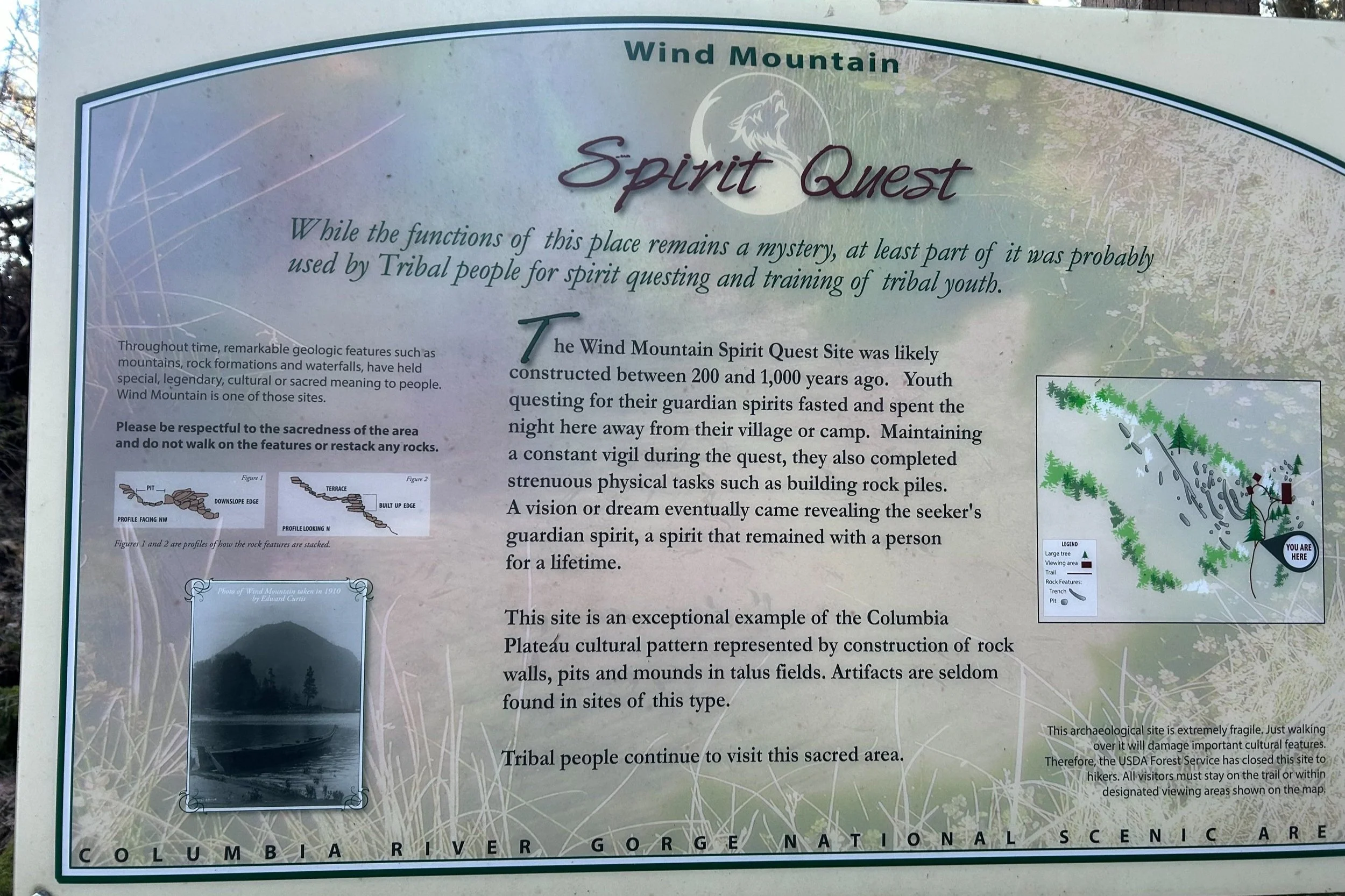 Interpretive sign about spirit quests on the mountain