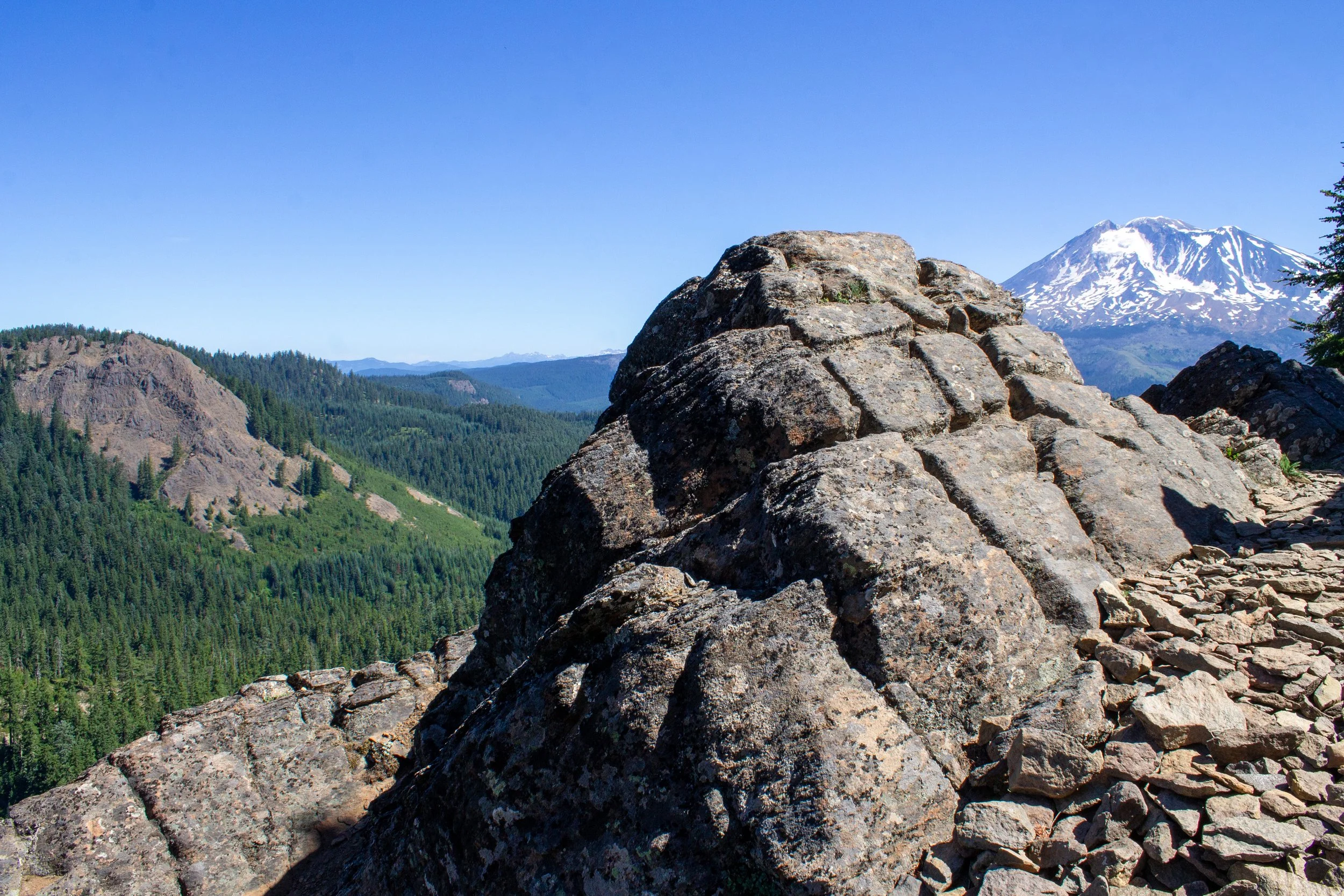 Mount Adams behind rock formation