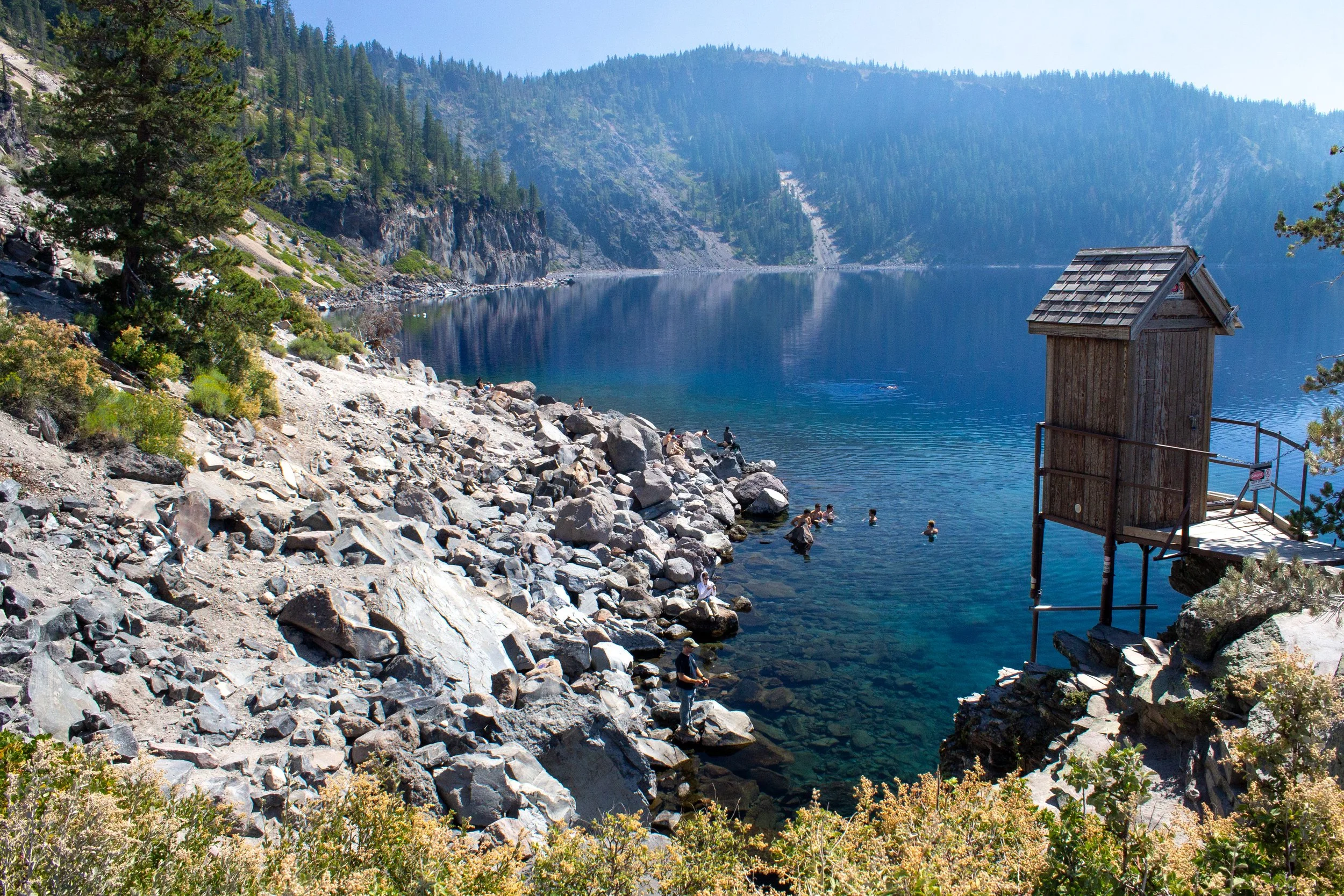 People swimming in Crater Lake
