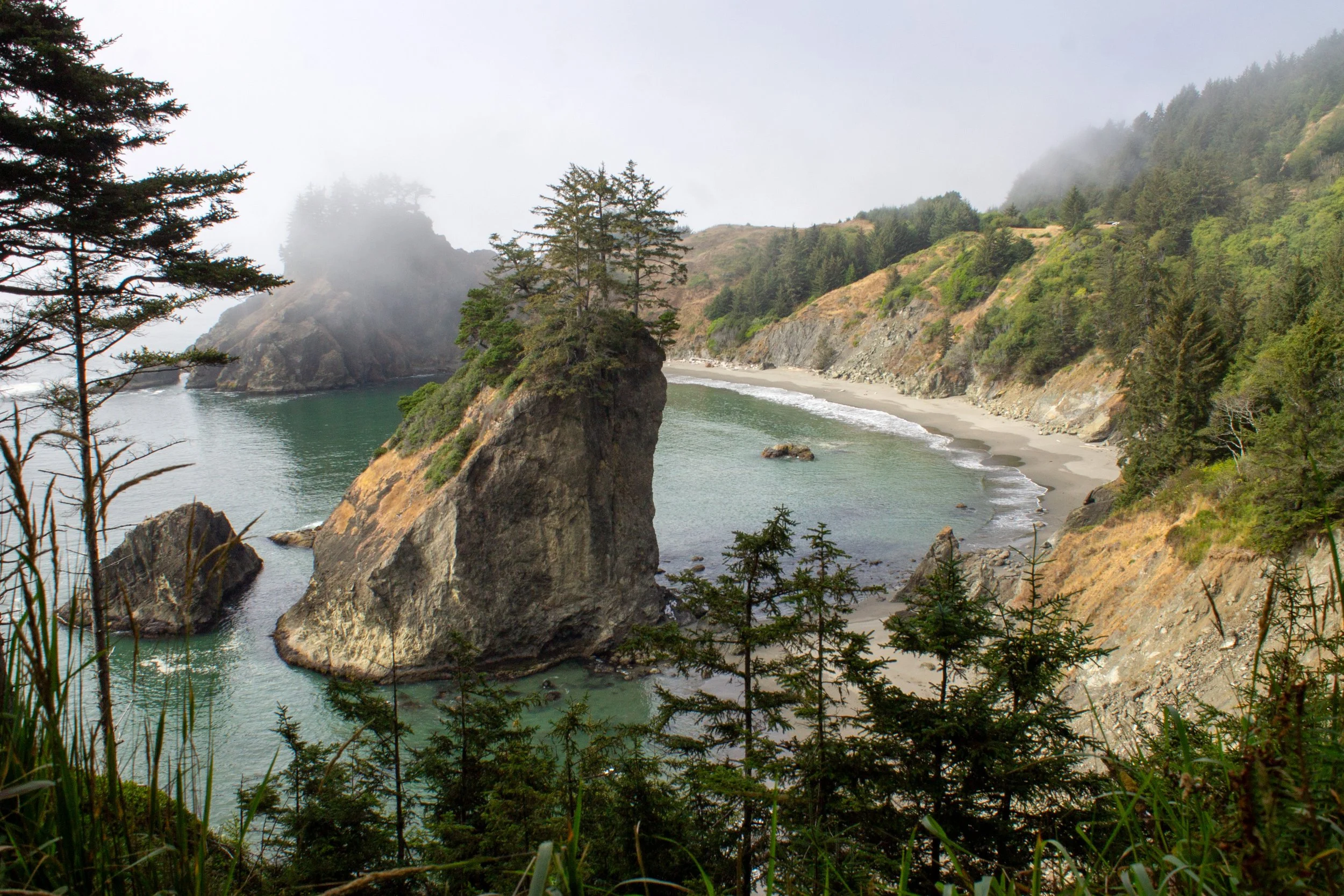 Sea stacks on foggy Oregon Coast