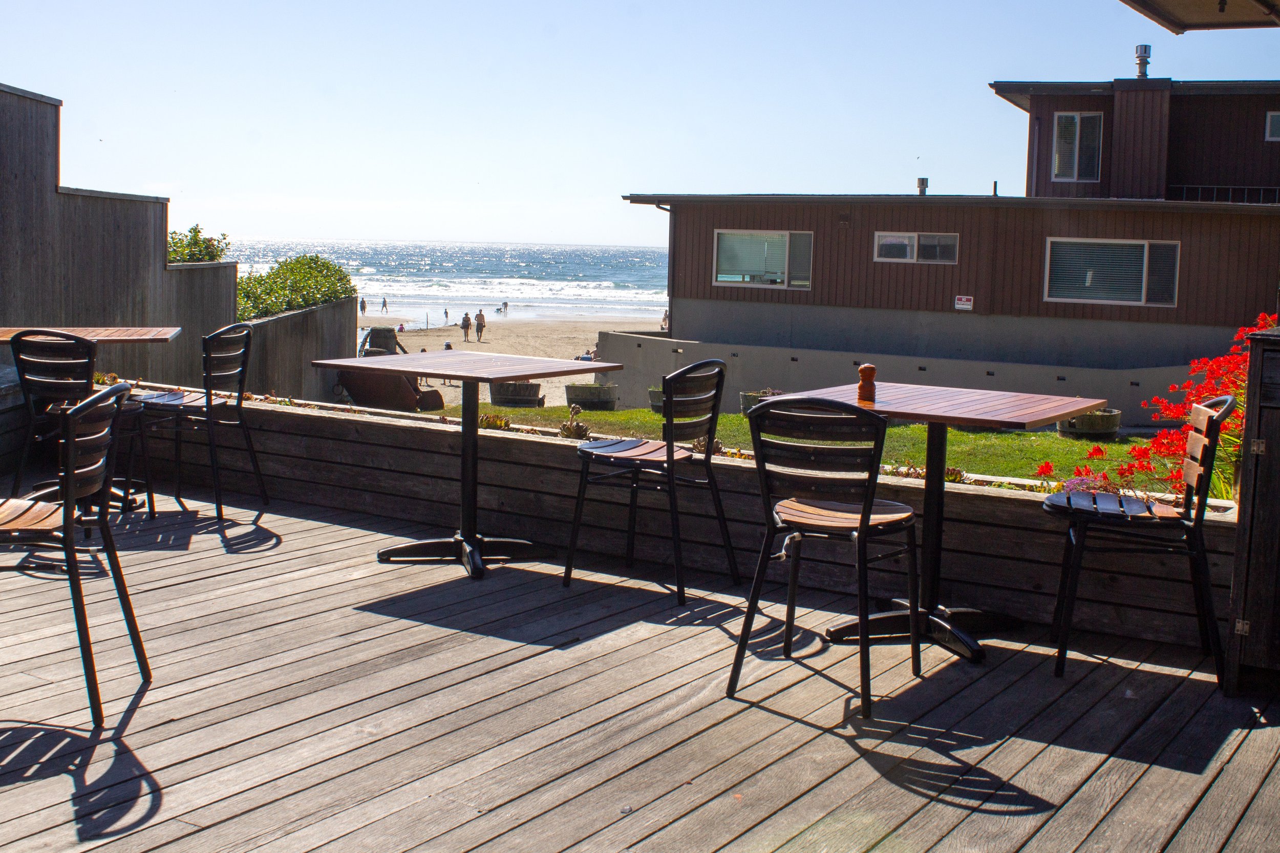 Restaurant patio with beach view
