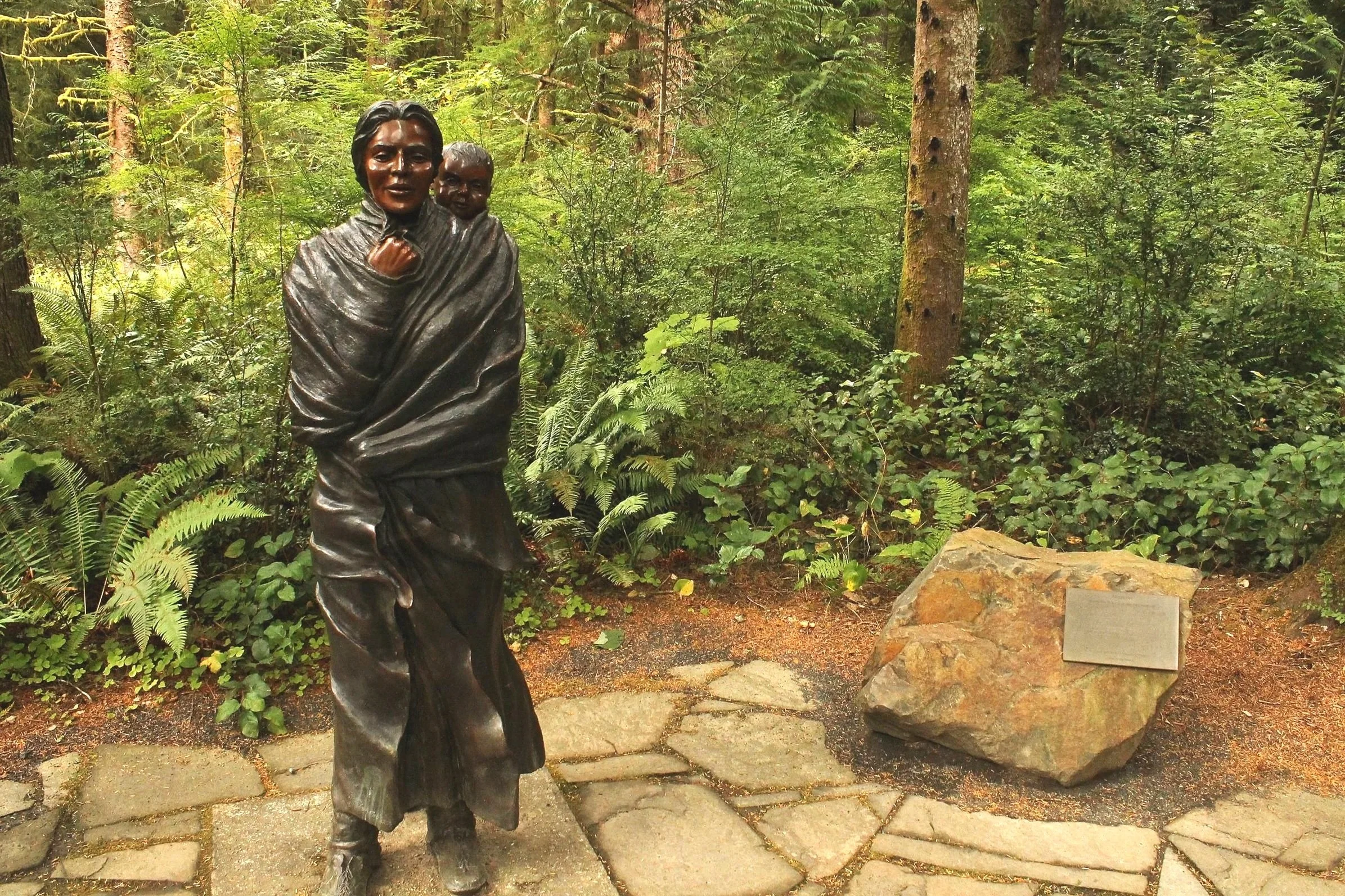 Sacagawea and child bronze statue