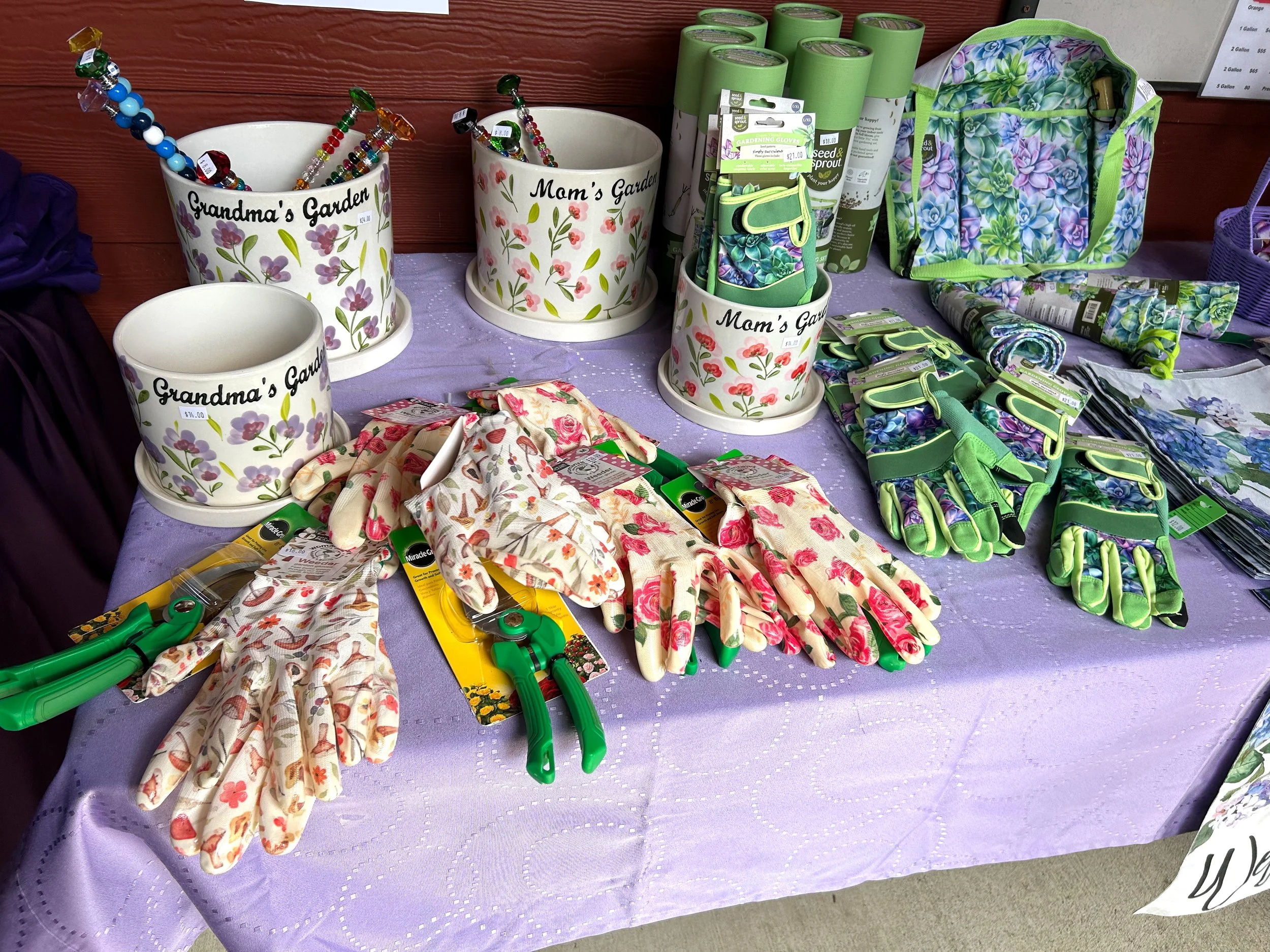 Gardening supplies for sale in the gift shop