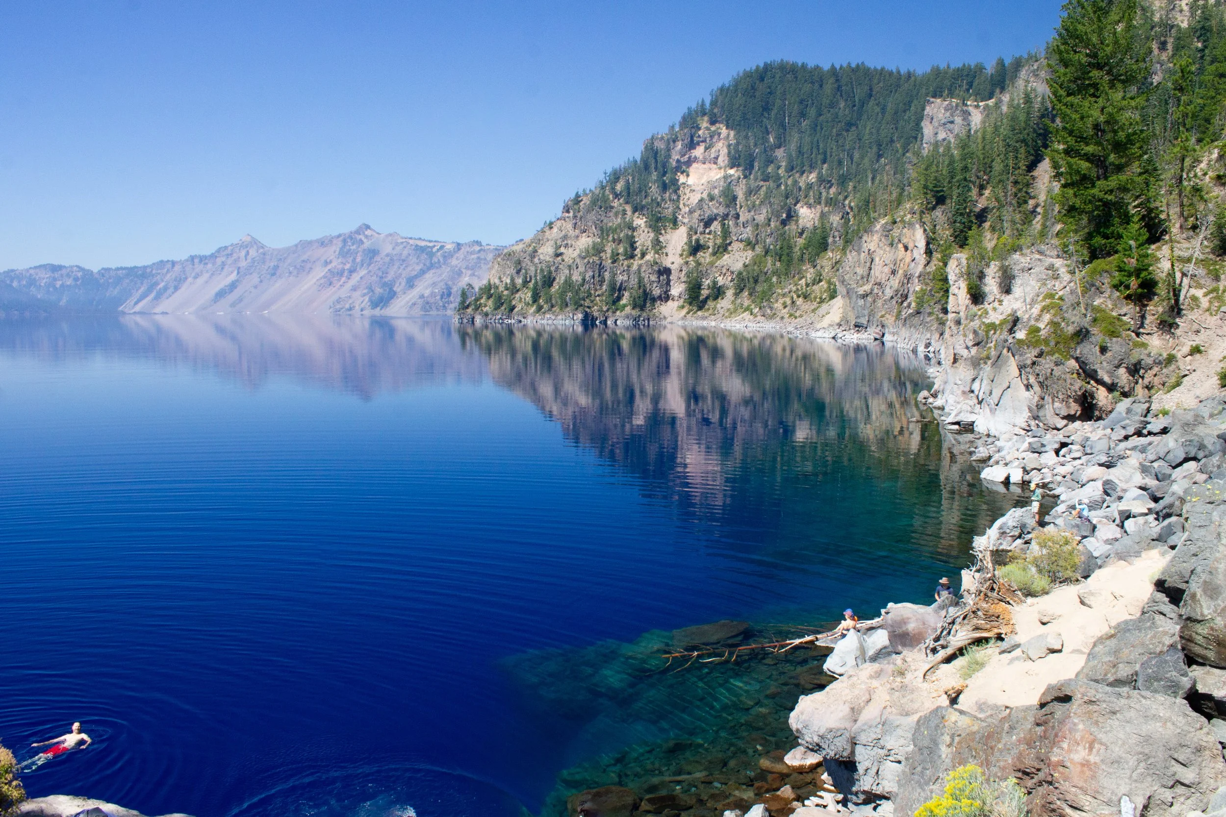 Person floats on back in Crater Lake
