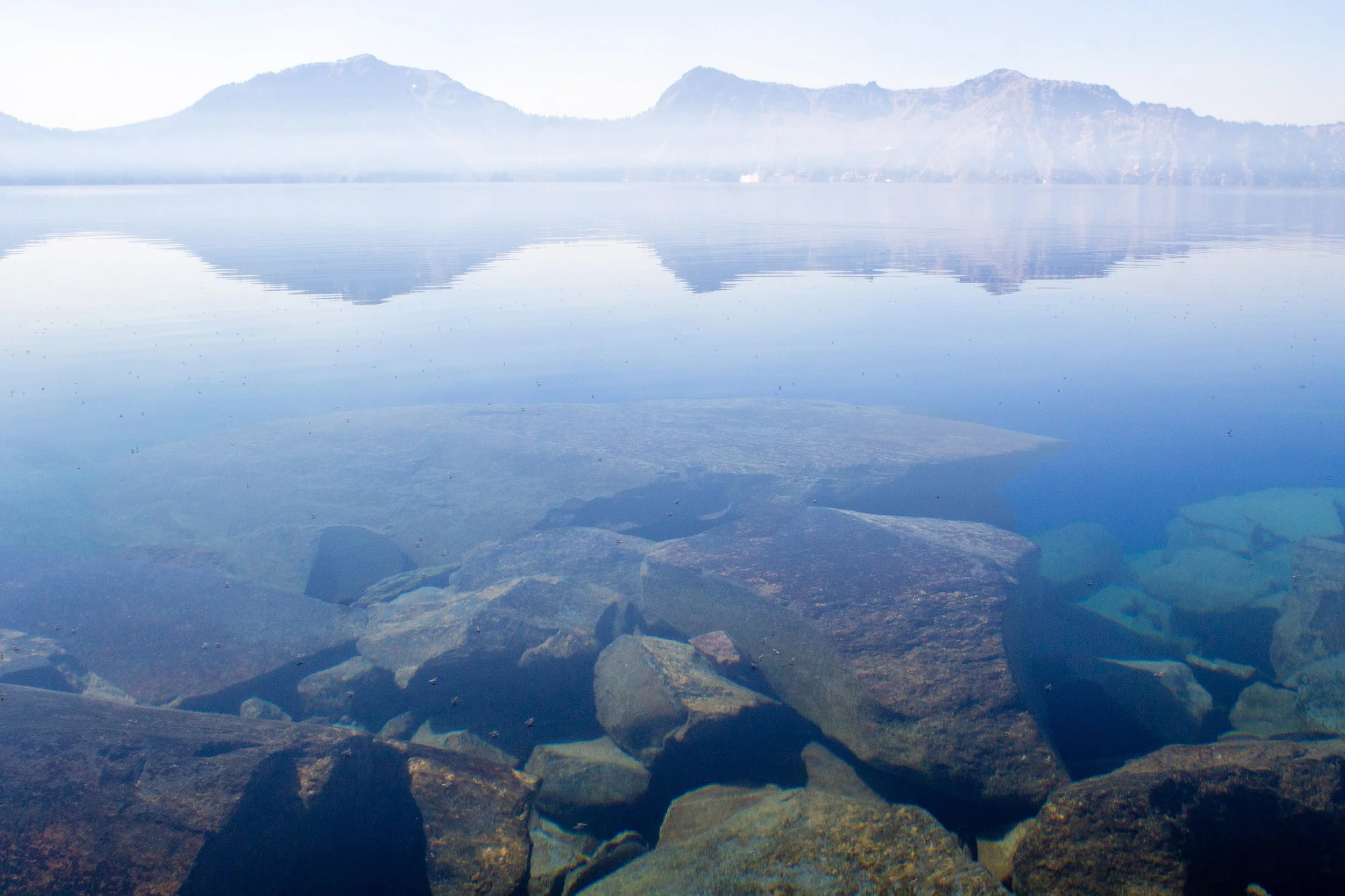 Rocks visible in Crater Lake