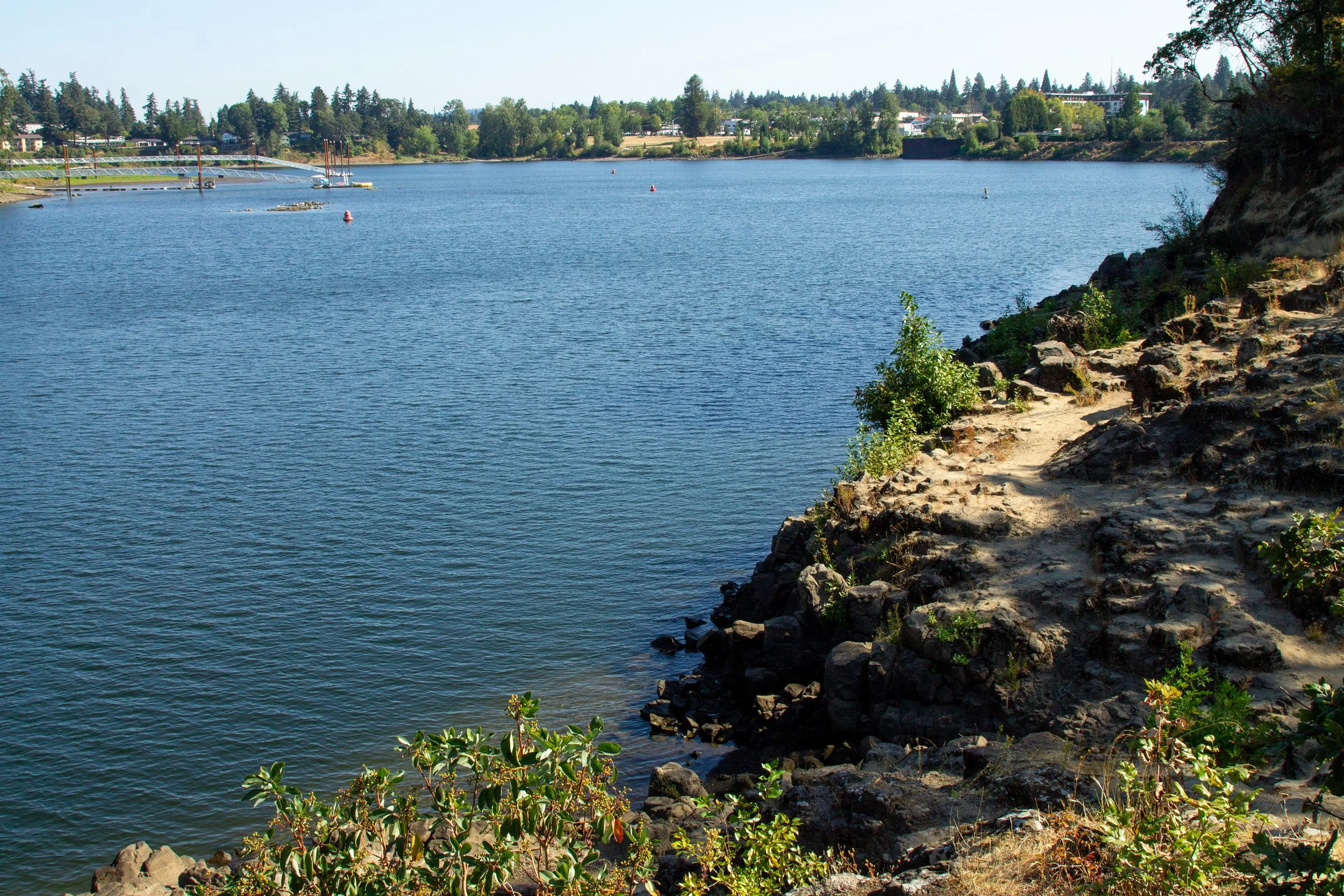 Rocky trail along Willamette River on Elk Rock Island