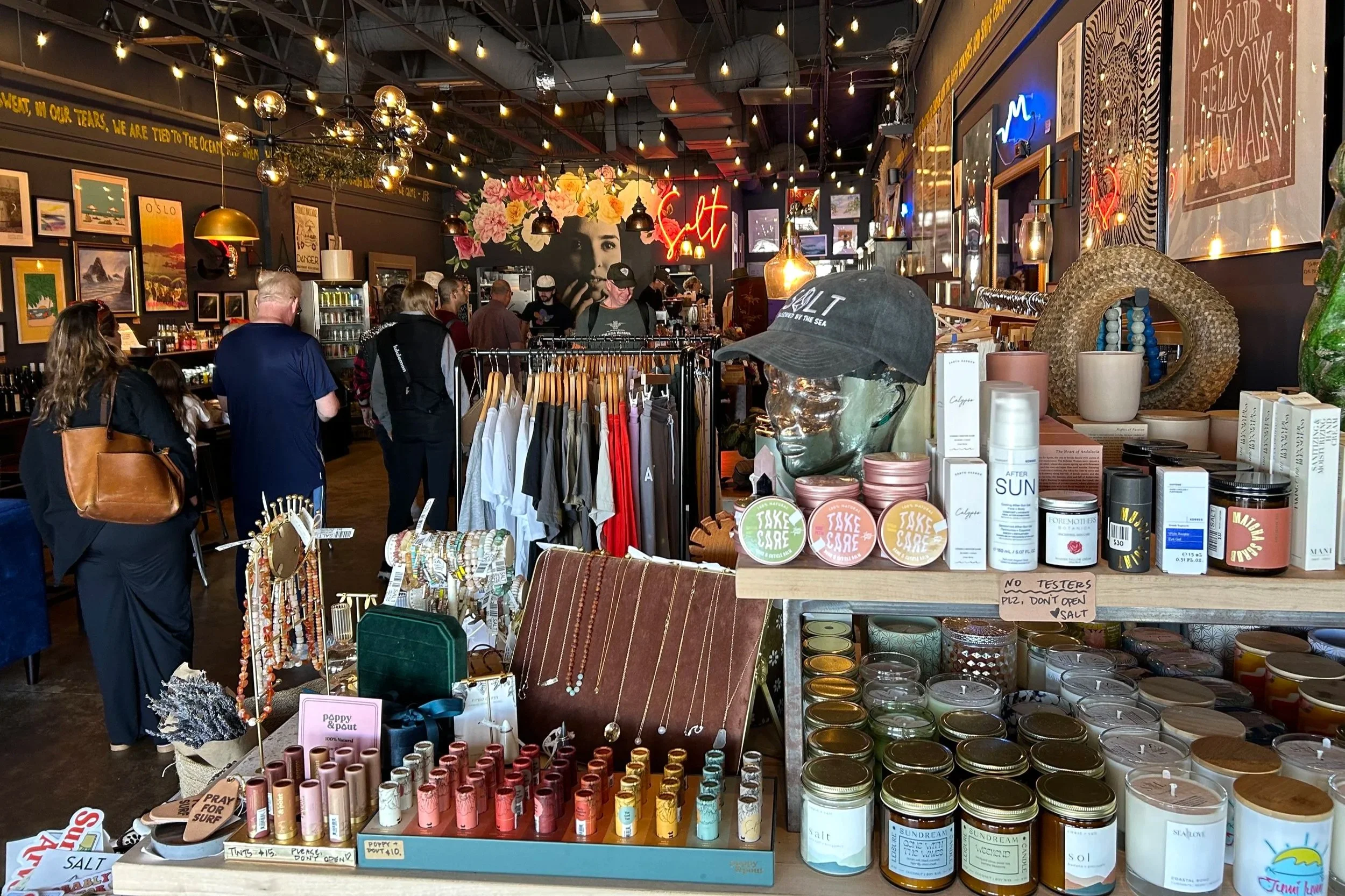 Local products displayed in coffee shop